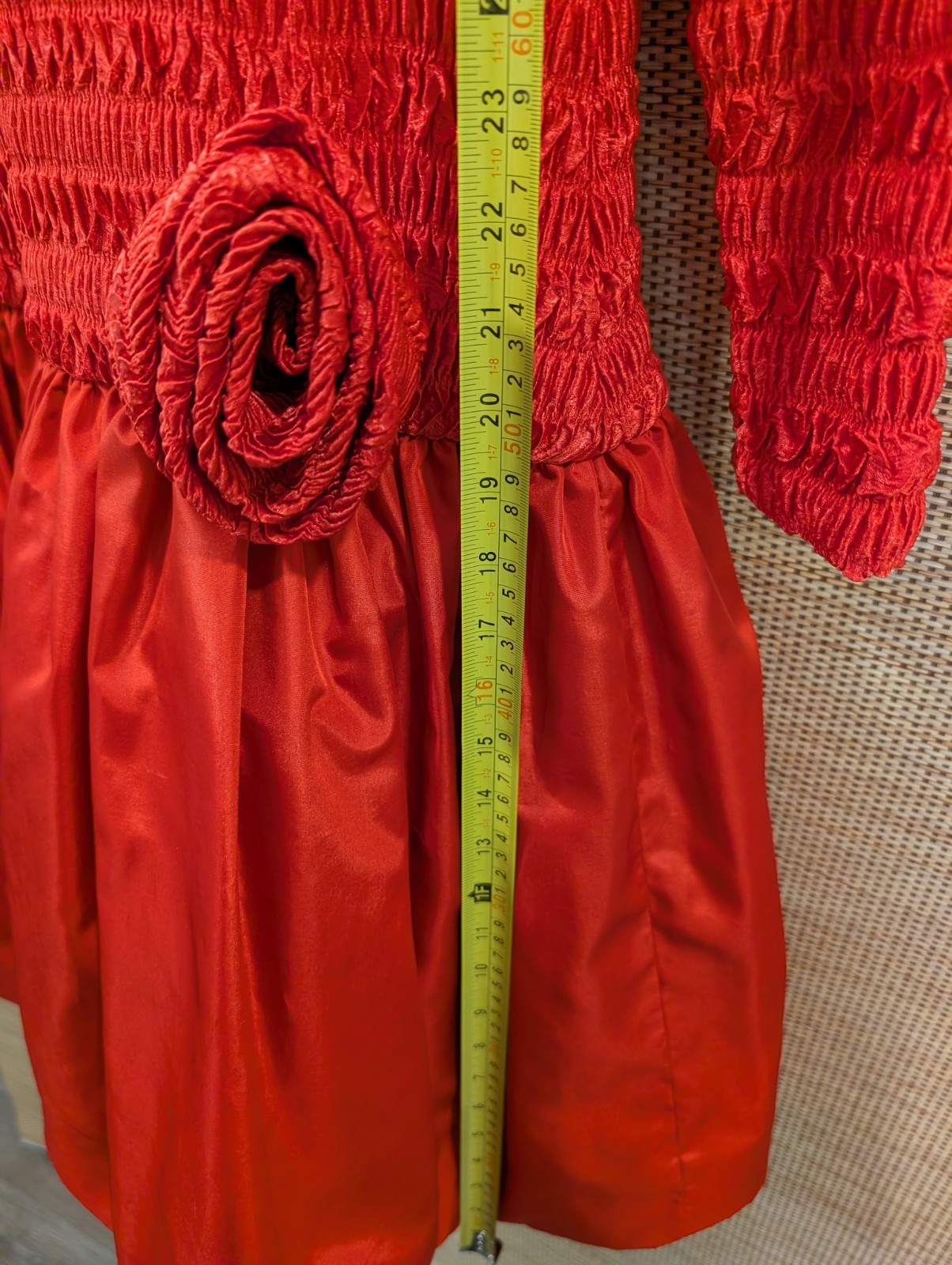 Vintage Morton Myles For The Warrens Size 12 Red Dress Drop Waist Rosette USA