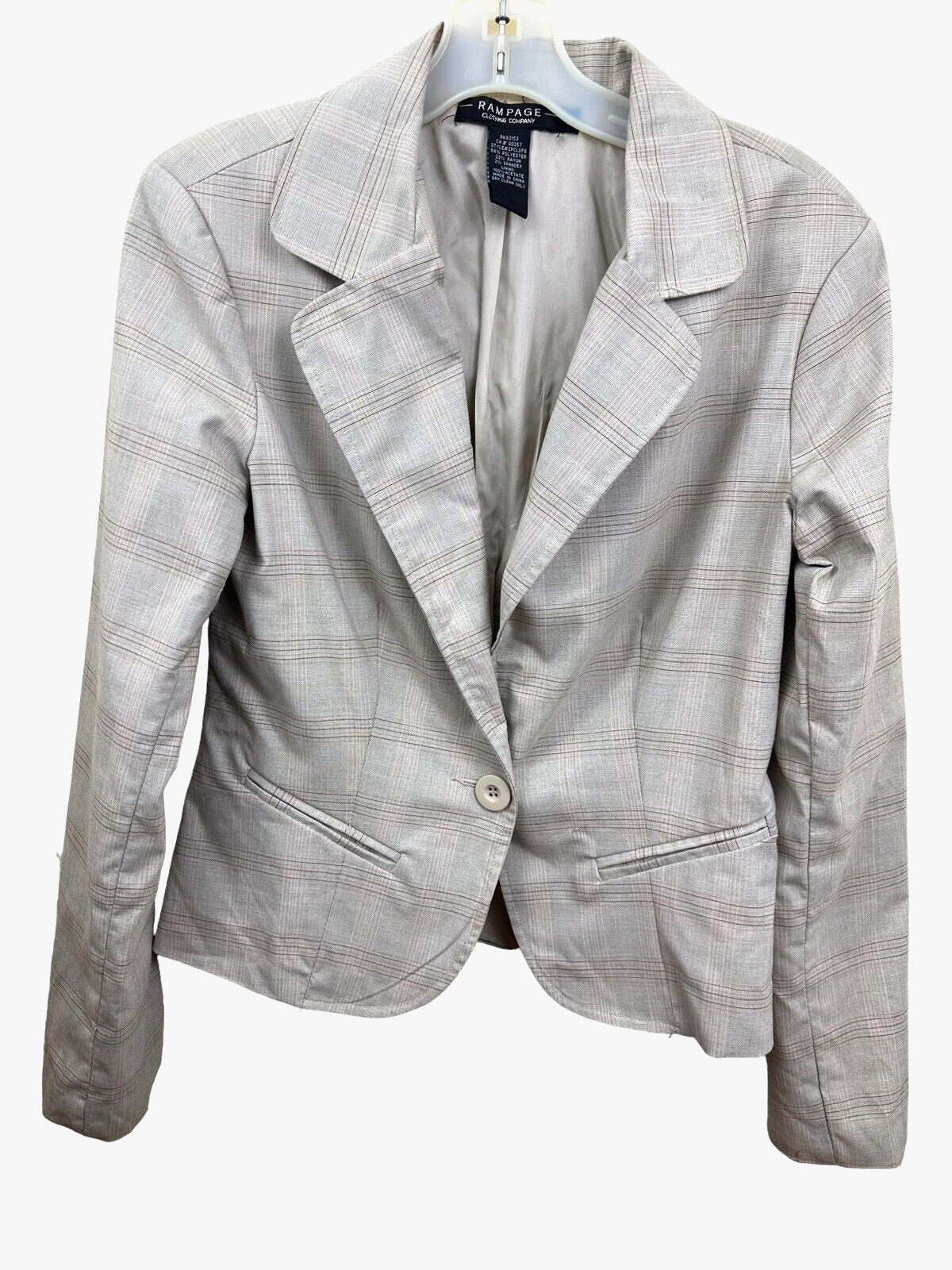 Y2K Vtg Rampage Womens Blazer M Tan Glen Plaid Single Breasted One Button Lined