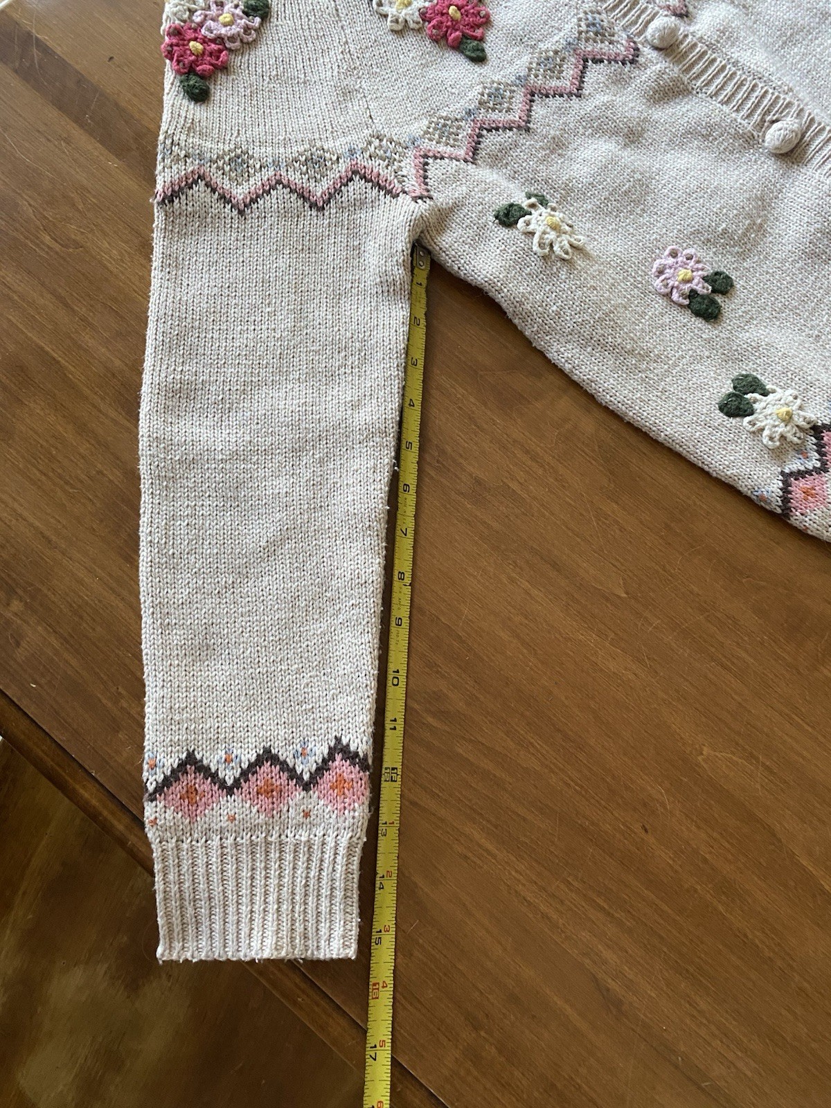 Cardigan Sweater Vintage Knitted Floral Off White Cream Color