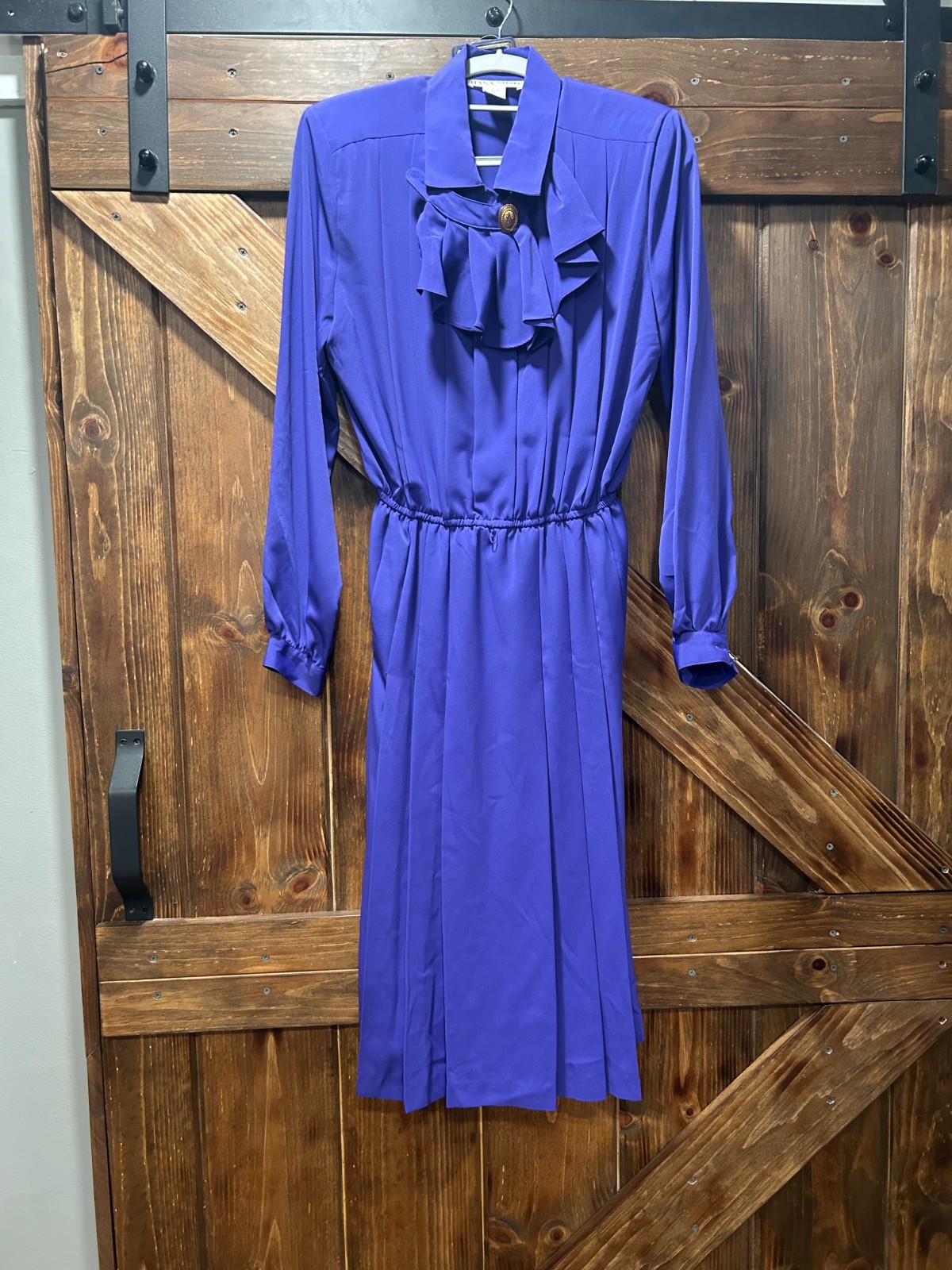 Vintage Hana Sung Belted Midi Length Elastic Waist Fit and Pleated Front Dress