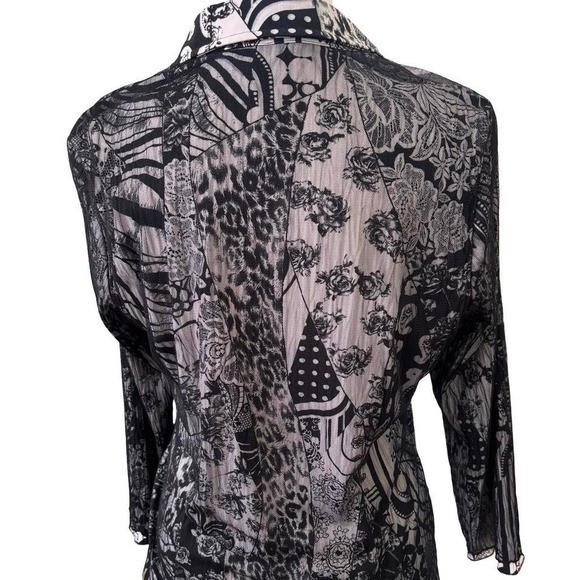 90s Y2K vintage black mesh floral beaded Alberto Makali top medium large