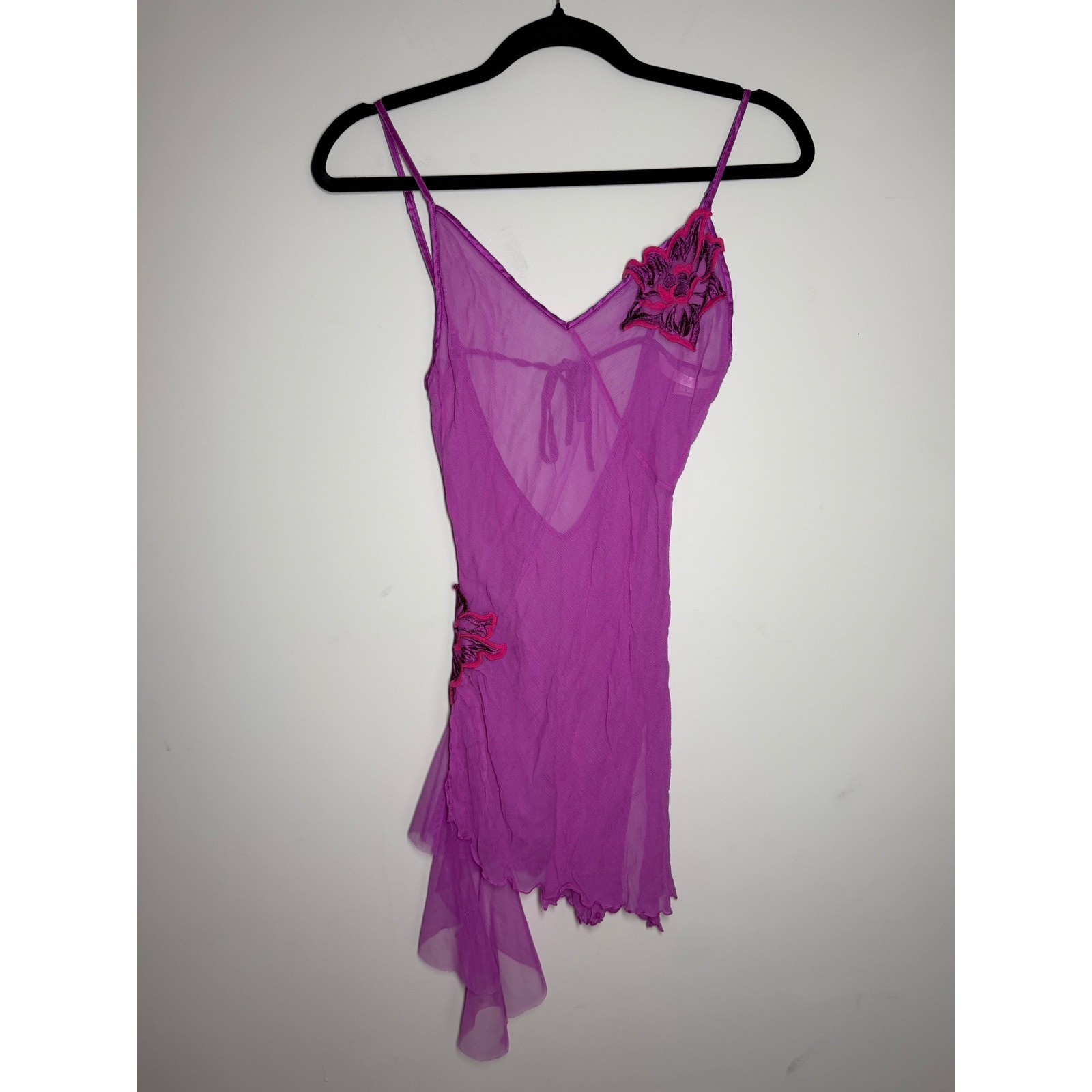 Y2K Vintage Victorias Secret Silk Slip Dress Purple Pink Floral Sheer Mini Small