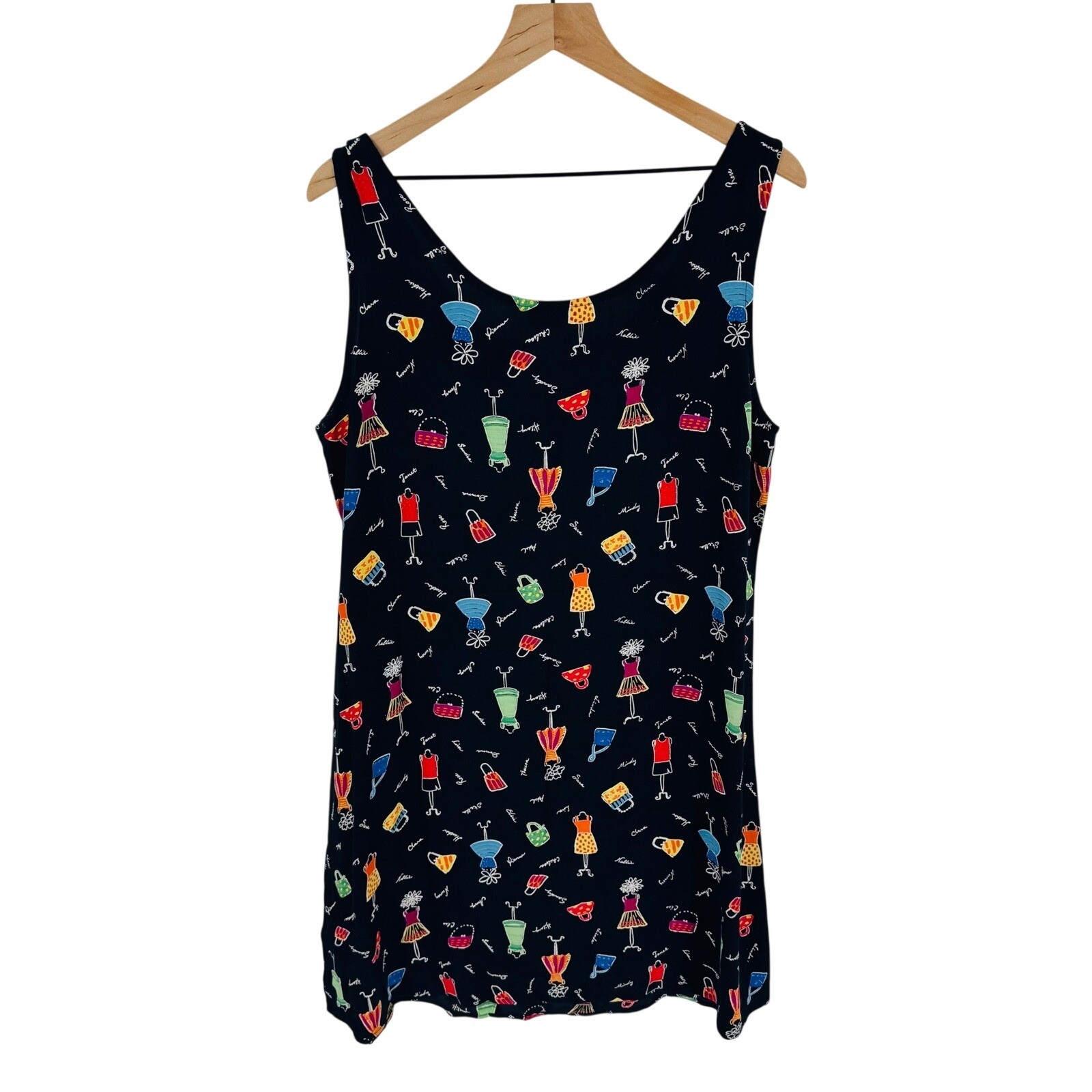 Alexandra Lee Vintage 90s Novelty Print Shift Dress Size 16 Whimsical Artsy