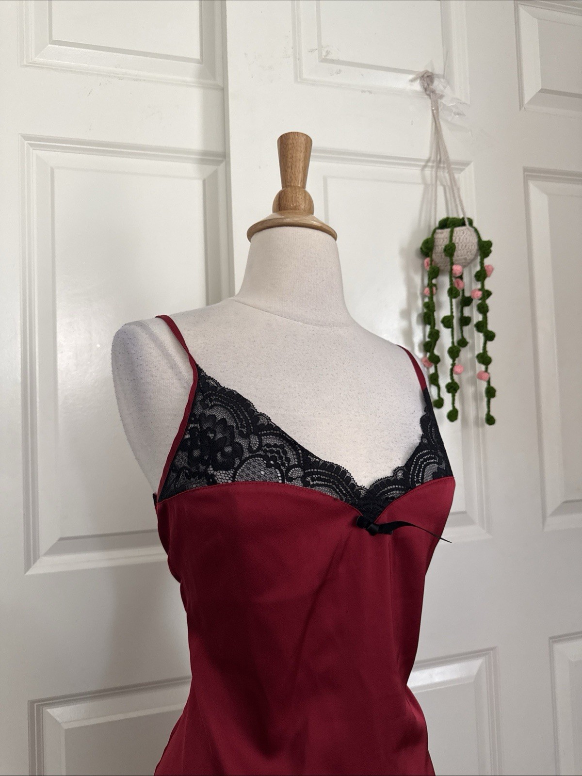 Vintage 90s 'Belle Poque’ Red Black Lingerie Slip Dress Sz S Whimsy goth Lace