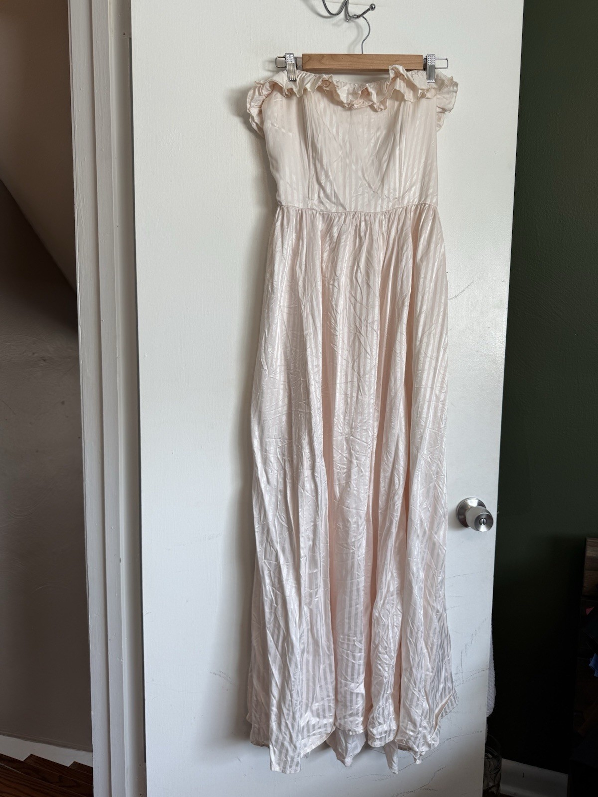 Vintage Jcpenny pink and white striped satin sleeveless long midi dress