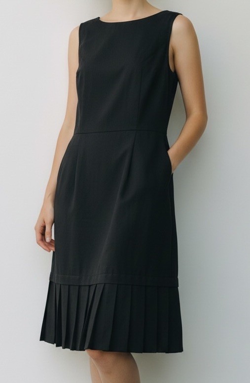 Vintage 90s All That Jazz Skater Dress Womens 7/8 Black Sheath Pleated Hem