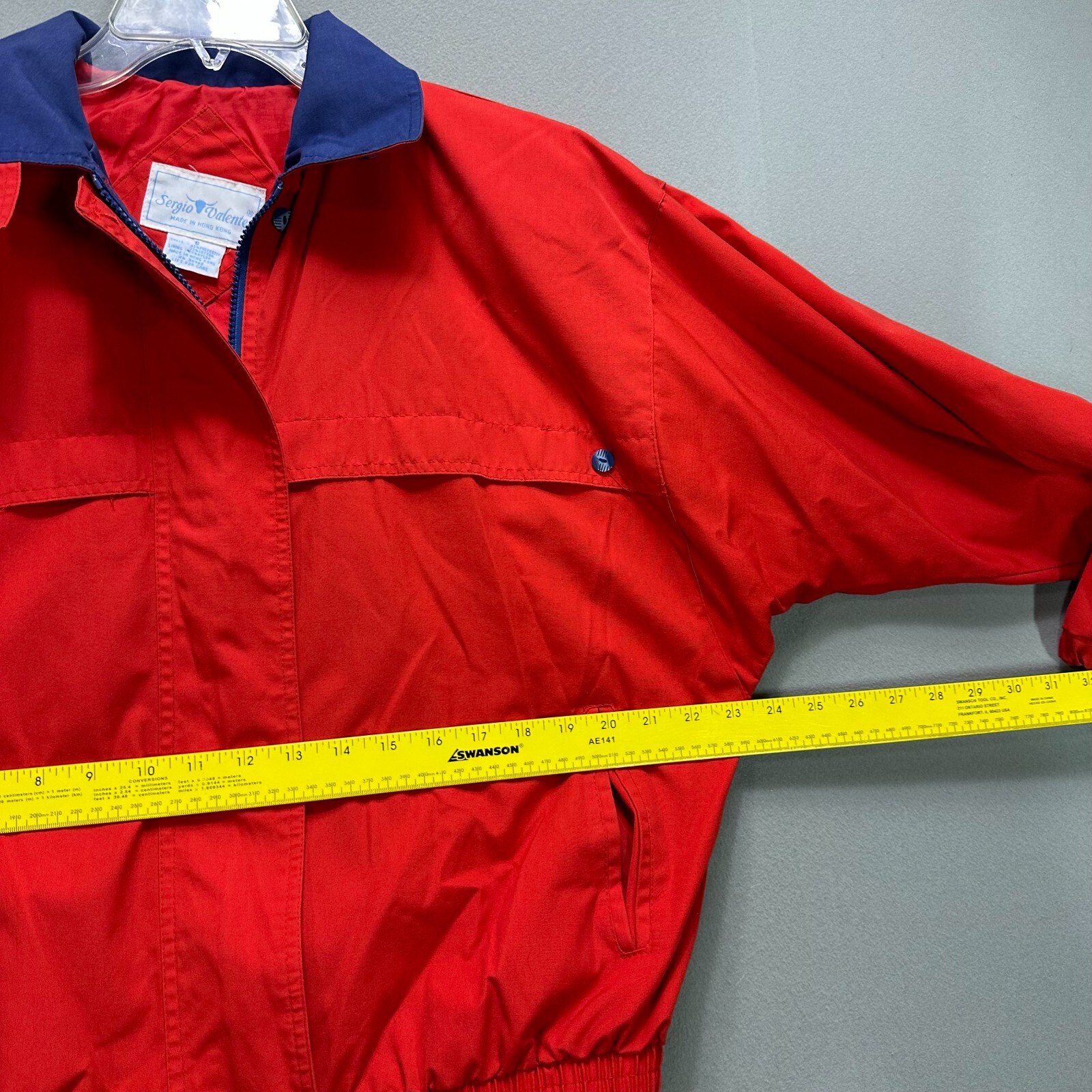 Sergio Valente Vintage 80s jacket Bomber Red Blue Zip Button Size Small Adult