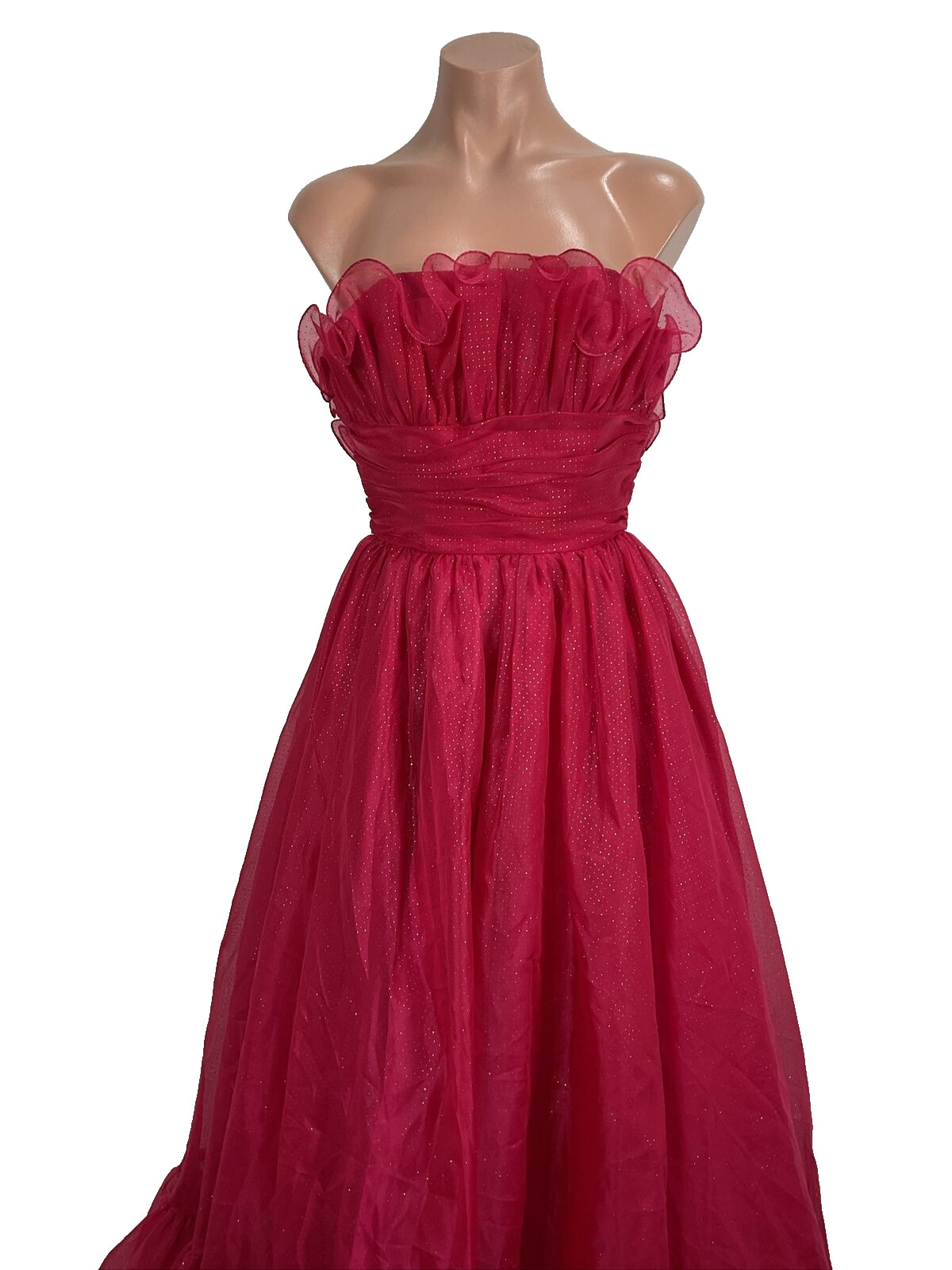 Vintage Mike Benet Seashell Gown 0 Pink Polka Dot Tuelle Chiffon 1960s Glitter