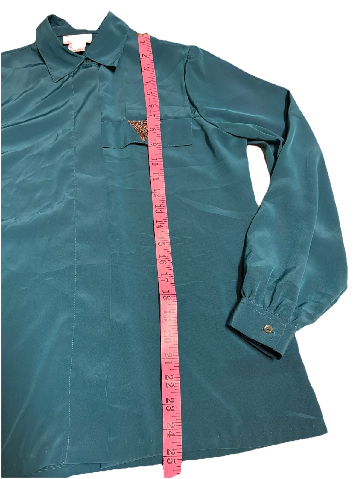 Vintage Gailord Turquoise Teal Polyester Button-Down Collared Women’s Blouse 8
