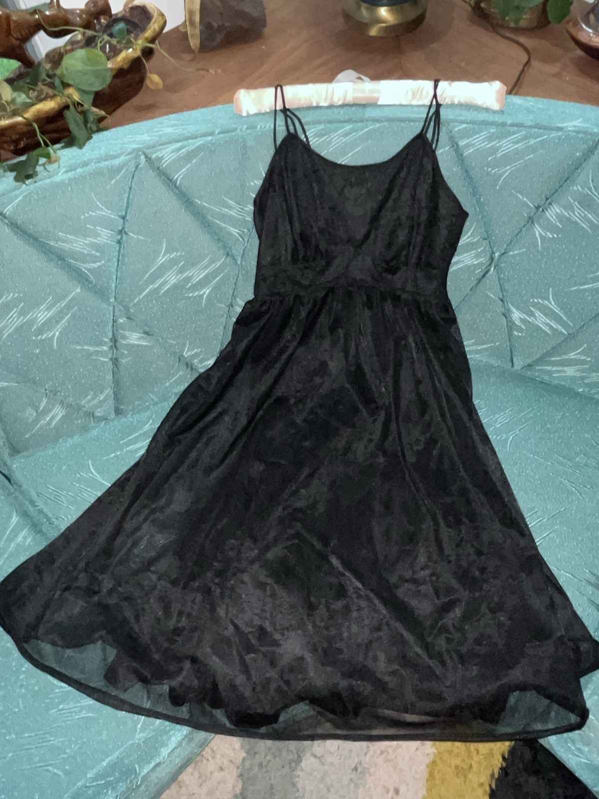 Vintage Vanity Fair Black Chiffon Nightgown Size 30 XS Extra Small Sleeveless