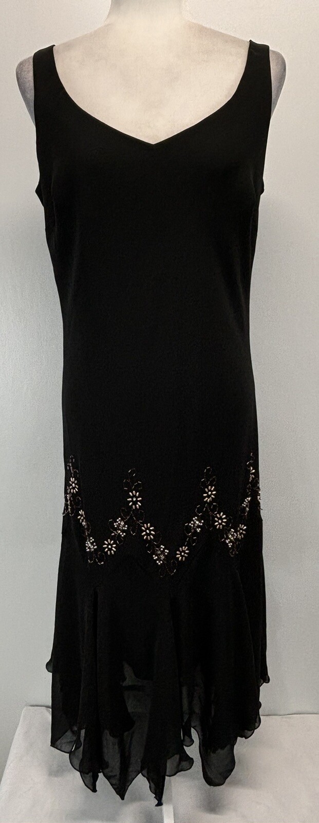 Vtg S.L. Fashions Fairy Goth Dress Sz 16 Black Beaded Sleeveless Y2K Whimsigoth