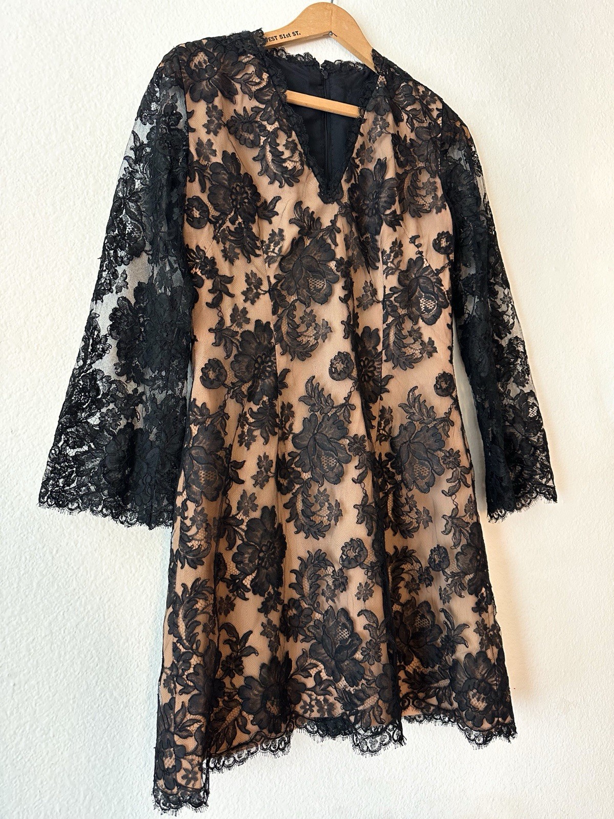 1960s Black Nude Gothic Corded Chantilly Lace Mini Dress Custom Couture As Is S