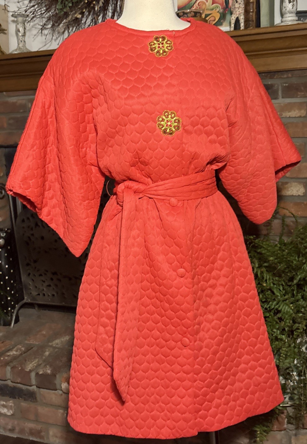 Vtg 70s Women’s Quilted Coral Orange Robe Penney’s Loungewear One Size