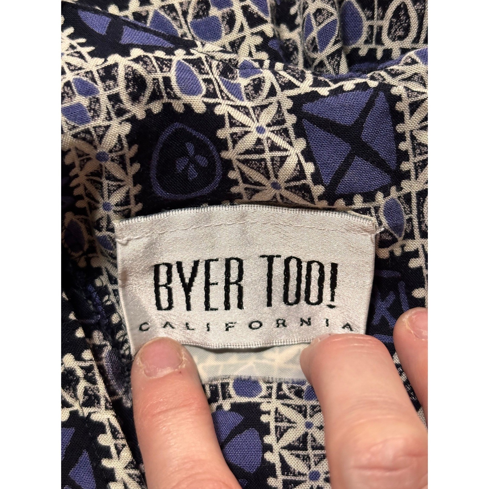 Vintage Byer Too! California Geometric Print Lace Up Back Maxi Dress M Purple
