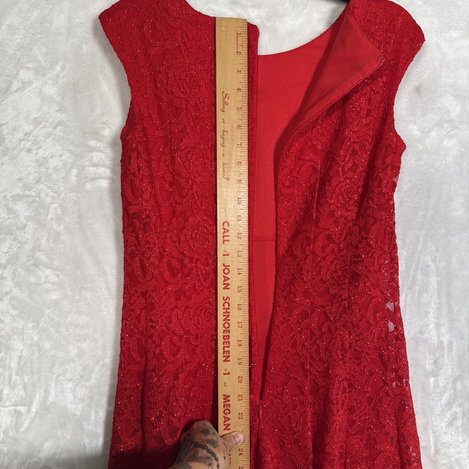 Sz 6 LESLIE FAY Red Lace FIT & FLARE DRESS, Shimmery Sparkle