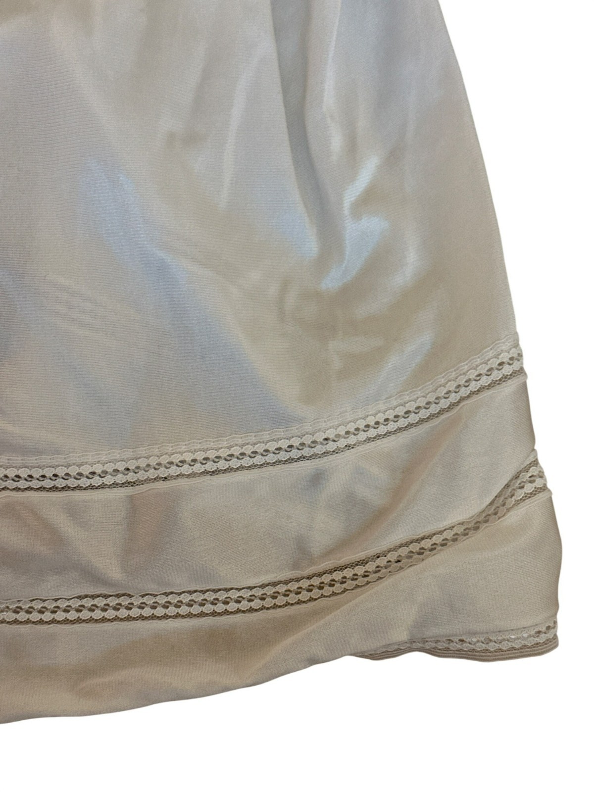 Vintage White Slip Dress M Lace Trim Floral Accent Spaghetti Straps Satin Sexy