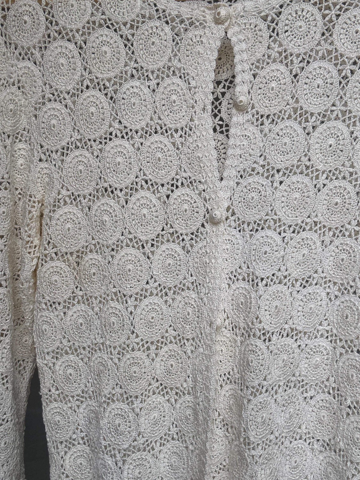 Vintage white crochet top, cottagecore Roonsy Mara cue, US M, casual bohemian ch