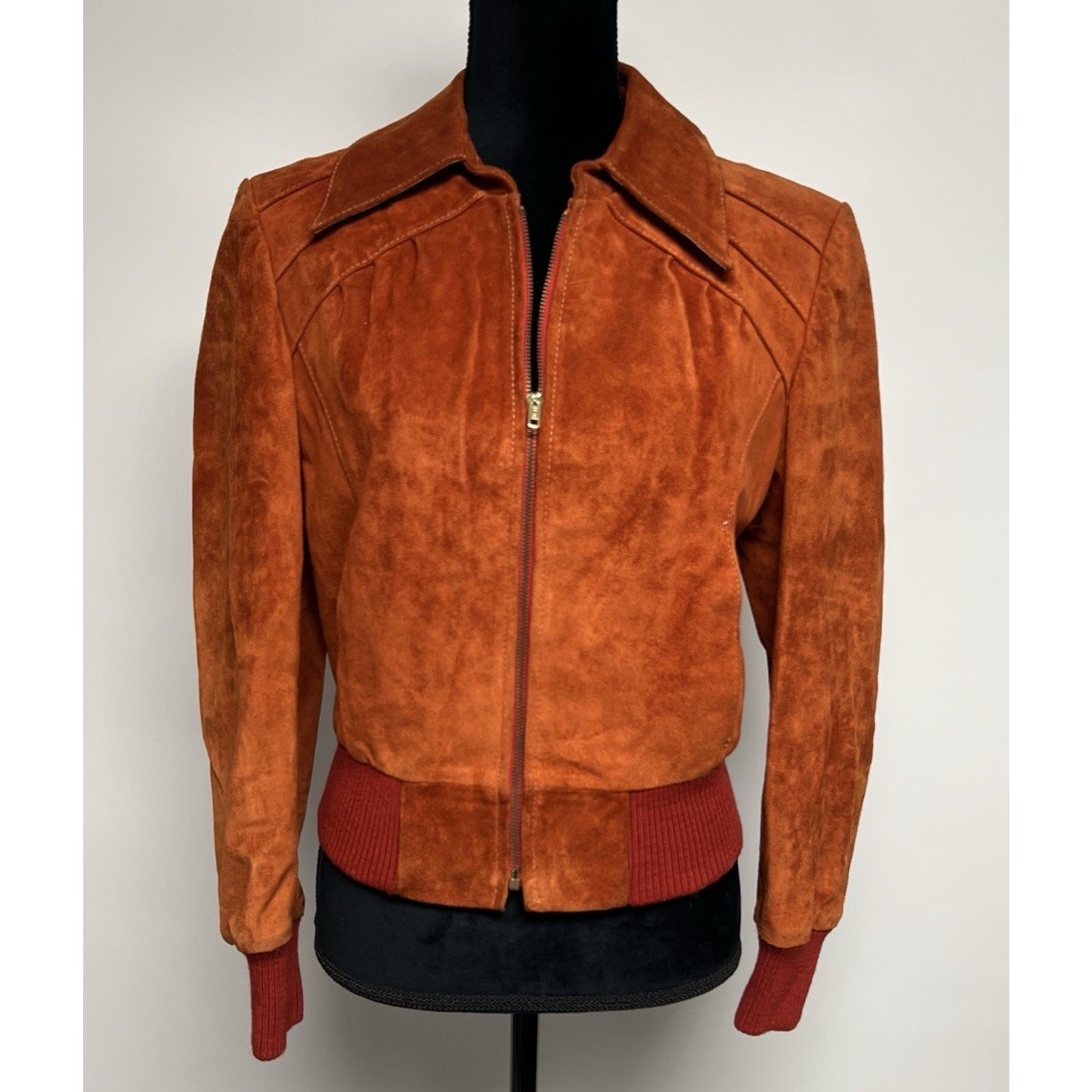 Vintage 1970’s Rust Orange Suede Bomber Jacket Womens Small Leather Groovy 70s