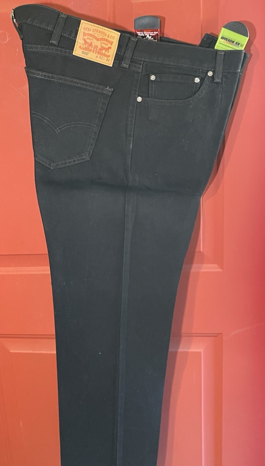 Levi Strauss & Co 505 Mens Black Denim Tapered Fit Jeans 42×32 (#R)