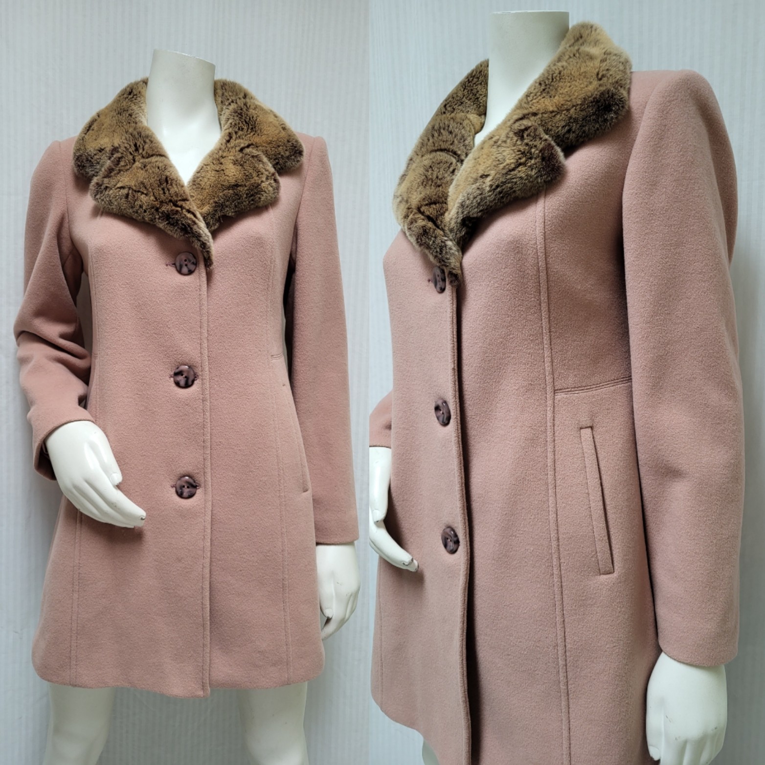 Vintage FASHION, SA Cashmere Wool Blend Coat w/ Rabbit Fur Collar – Size M – EUC