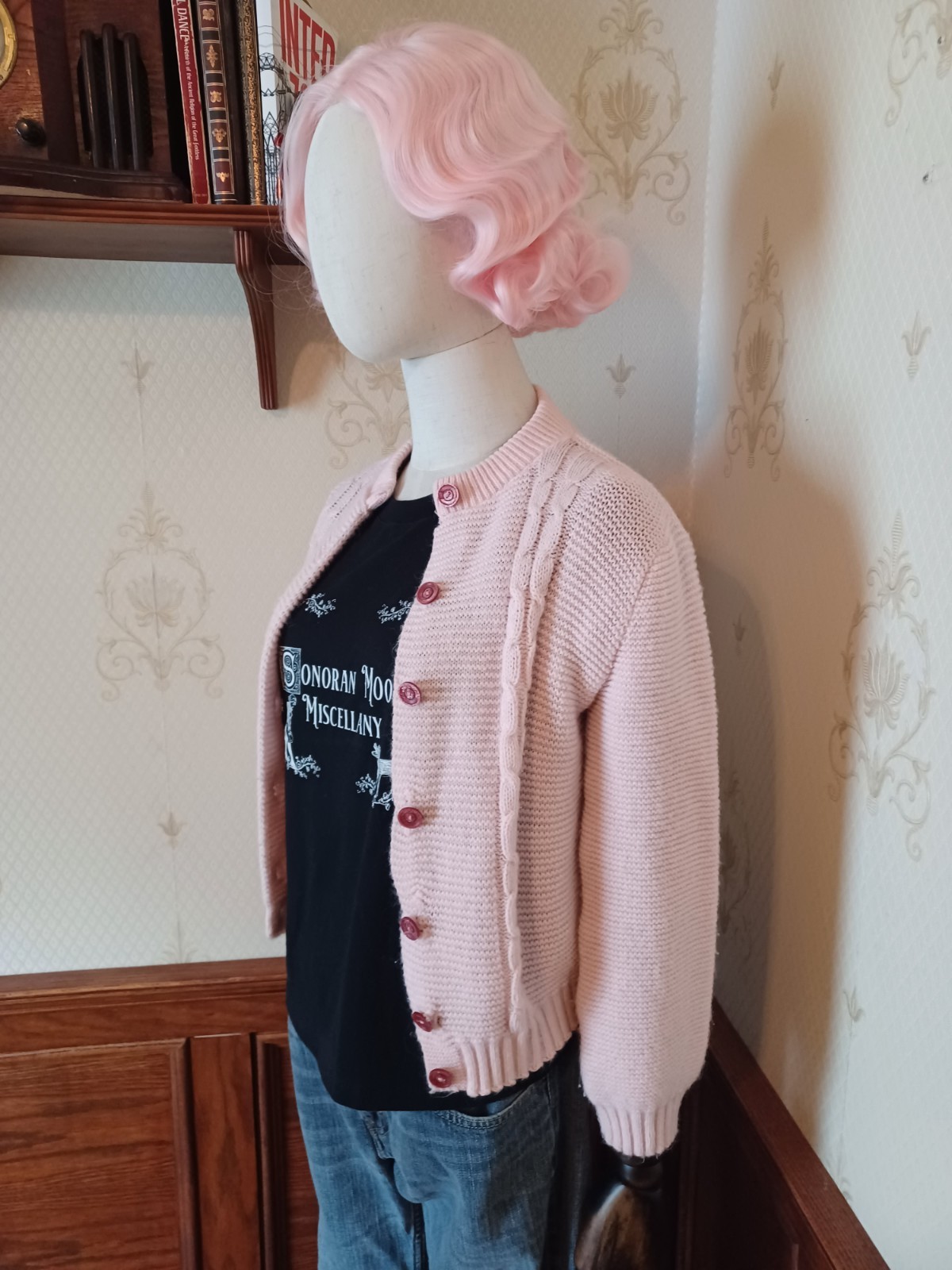 Vintage 1950s/1960s Pastel Pink Cable-knit Dupont Orlon Acrylic Baby Cardigan