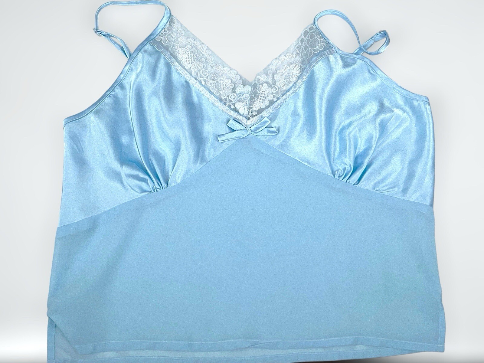 Y2K Blue Sheer Mesh Satin Cami Camisole Cropped Lace M