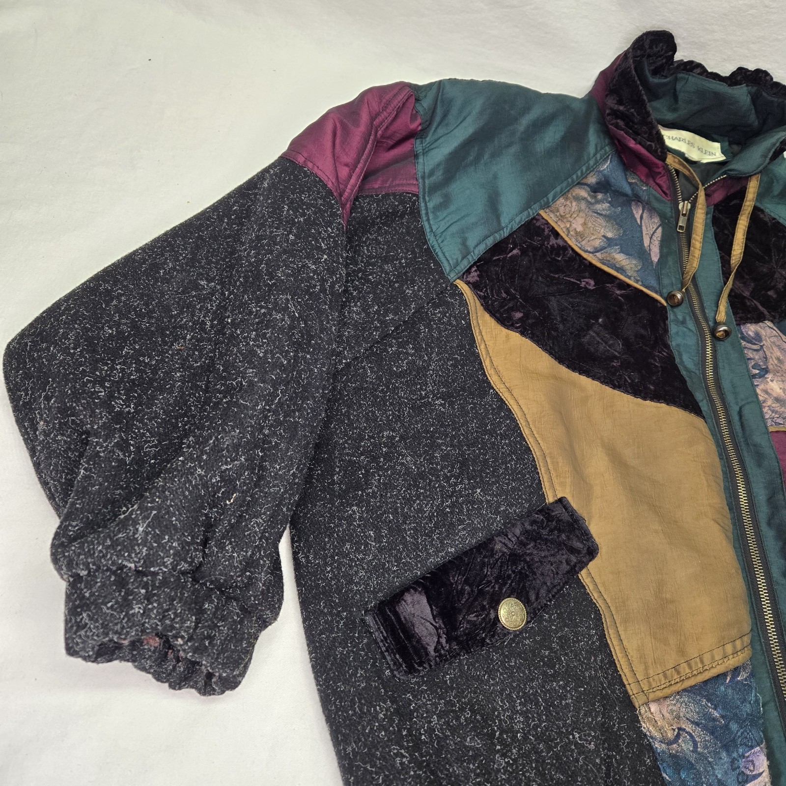 Vintage Charles Klein Women’s Jacket 2X Colorblock Patchwork 80s 90s