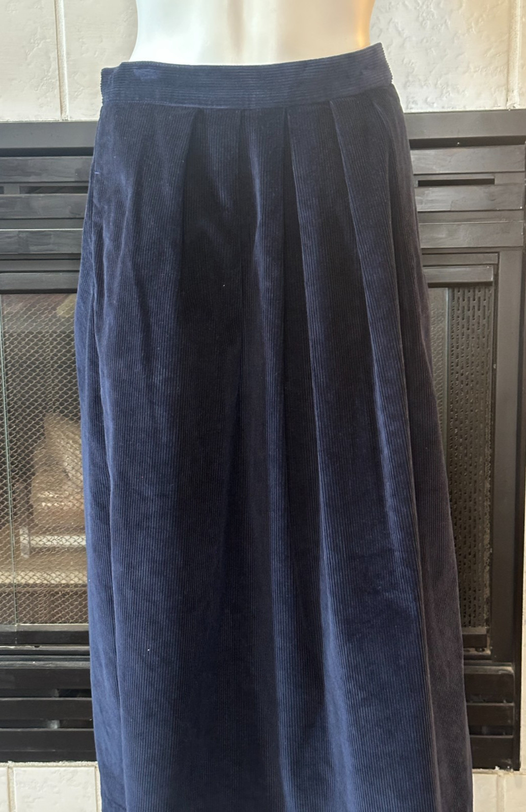 Vtg Calvin Klein Blue Corduroy Straight Below Knee Skirt Slit size 12
