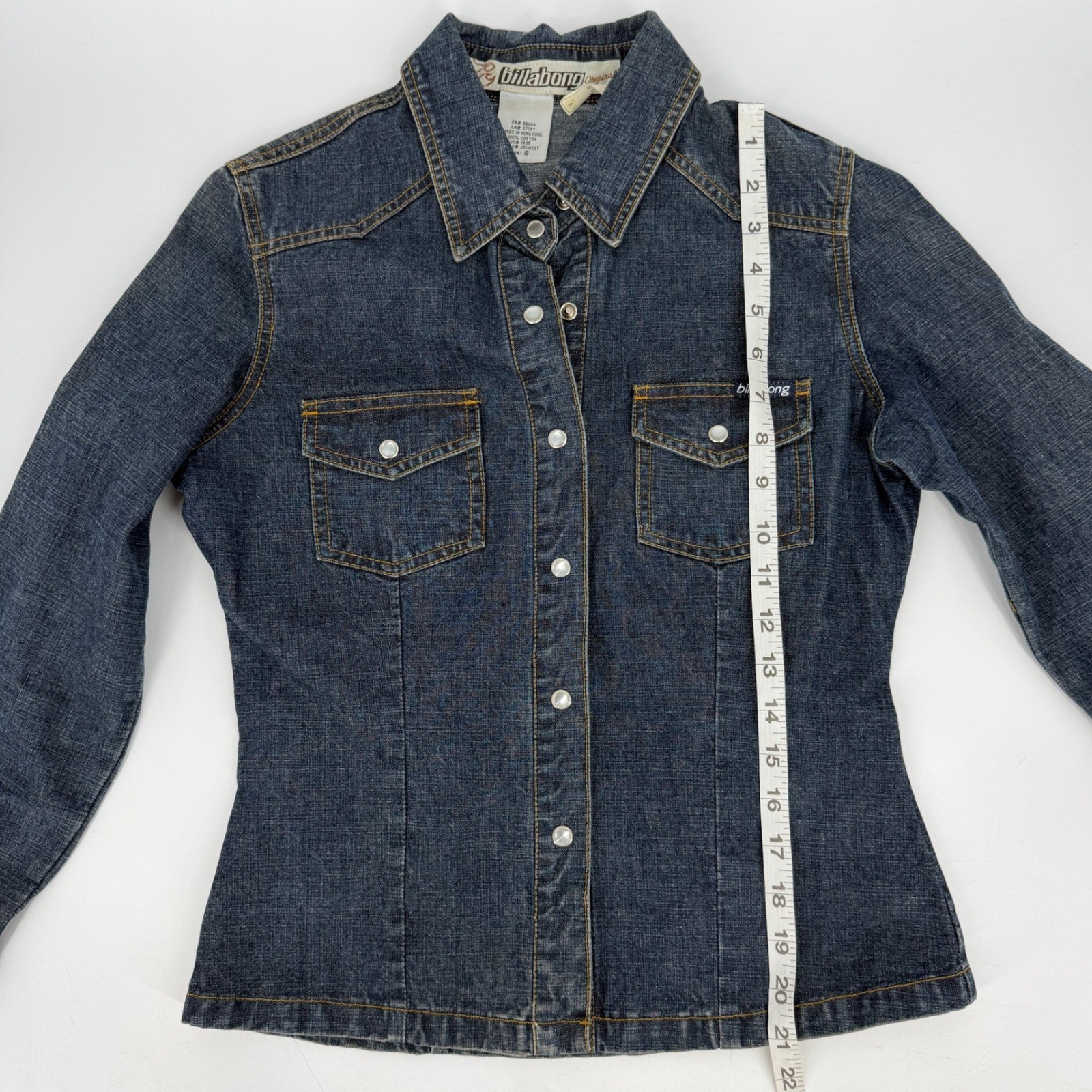 Billabong Y2K Vintage Women’s Blue Denim Snap Front Shirt Top Sz S Cotton