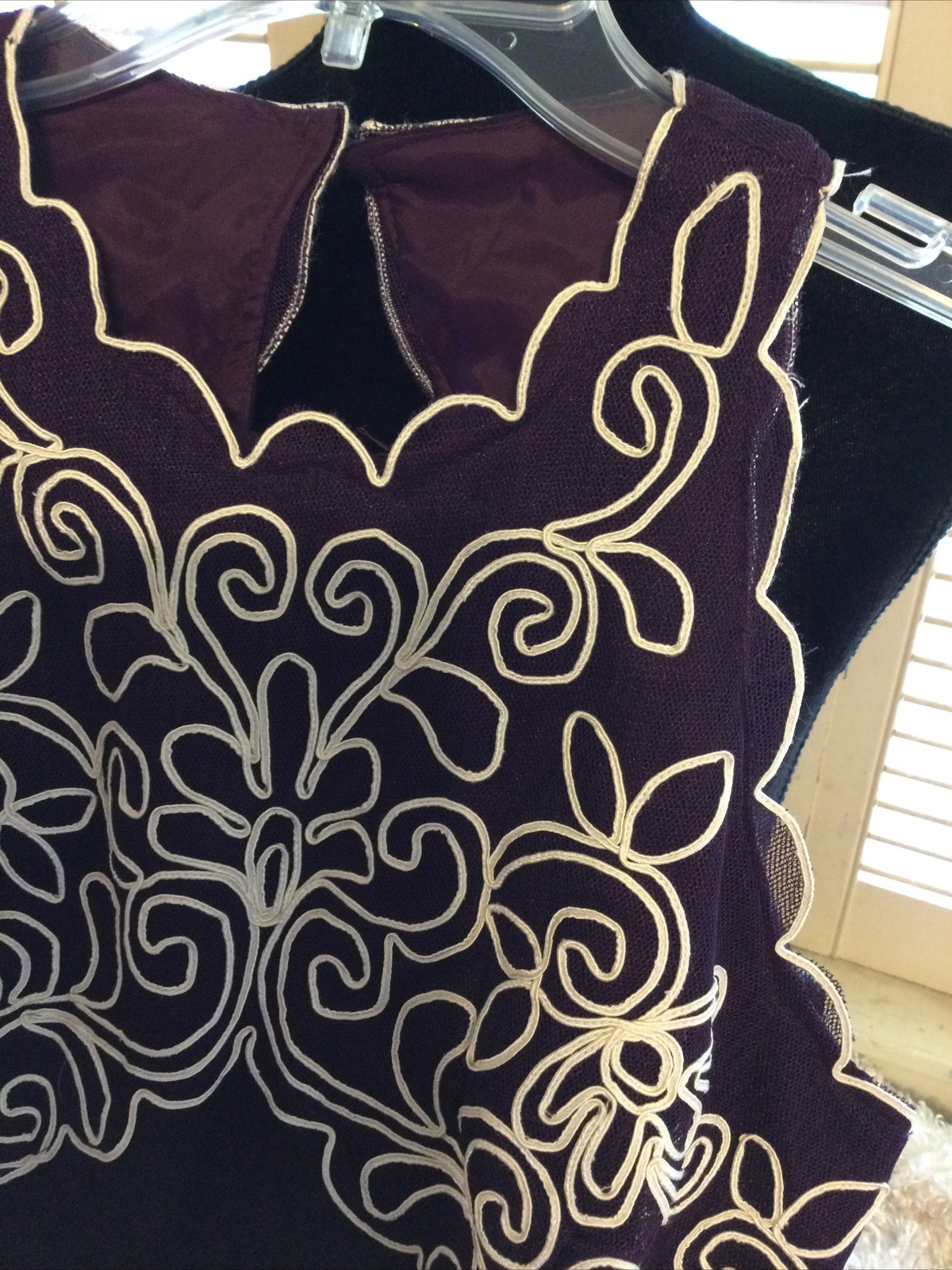 Vintage Scott McClintock Petites Sz.8 Formal Sheath Burgundy w/White Scrollwork