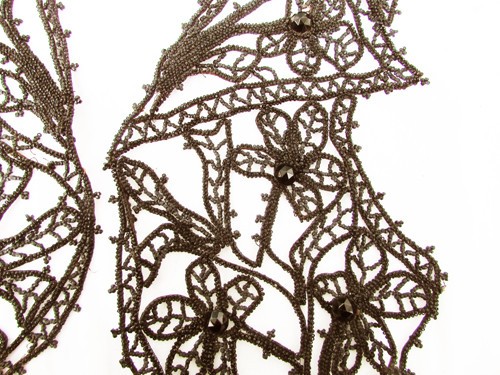 Genuine antique beaded bodice applique jet black beads on cord Victorian as is
