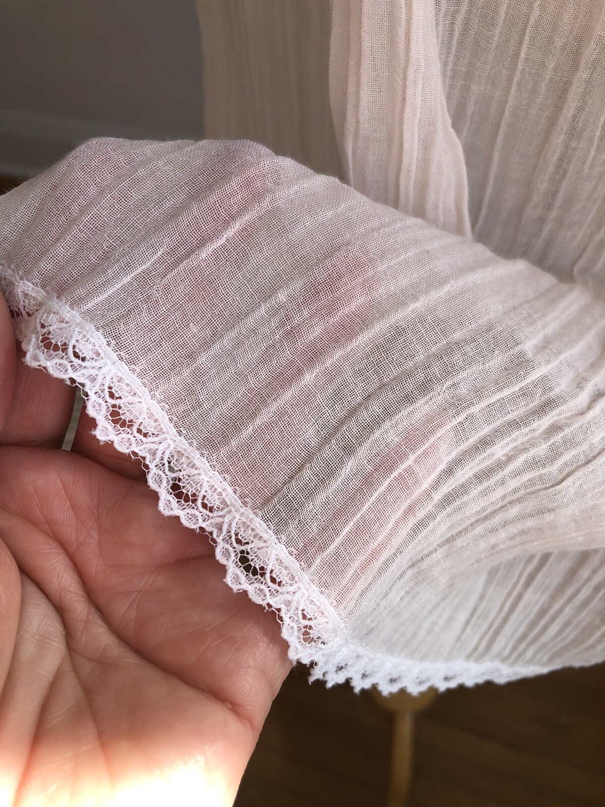 STUNNING VTG JULI OF SLUMBERTOGS Pink Gauzy Cotton & White Lace Nightgown SZ M/L