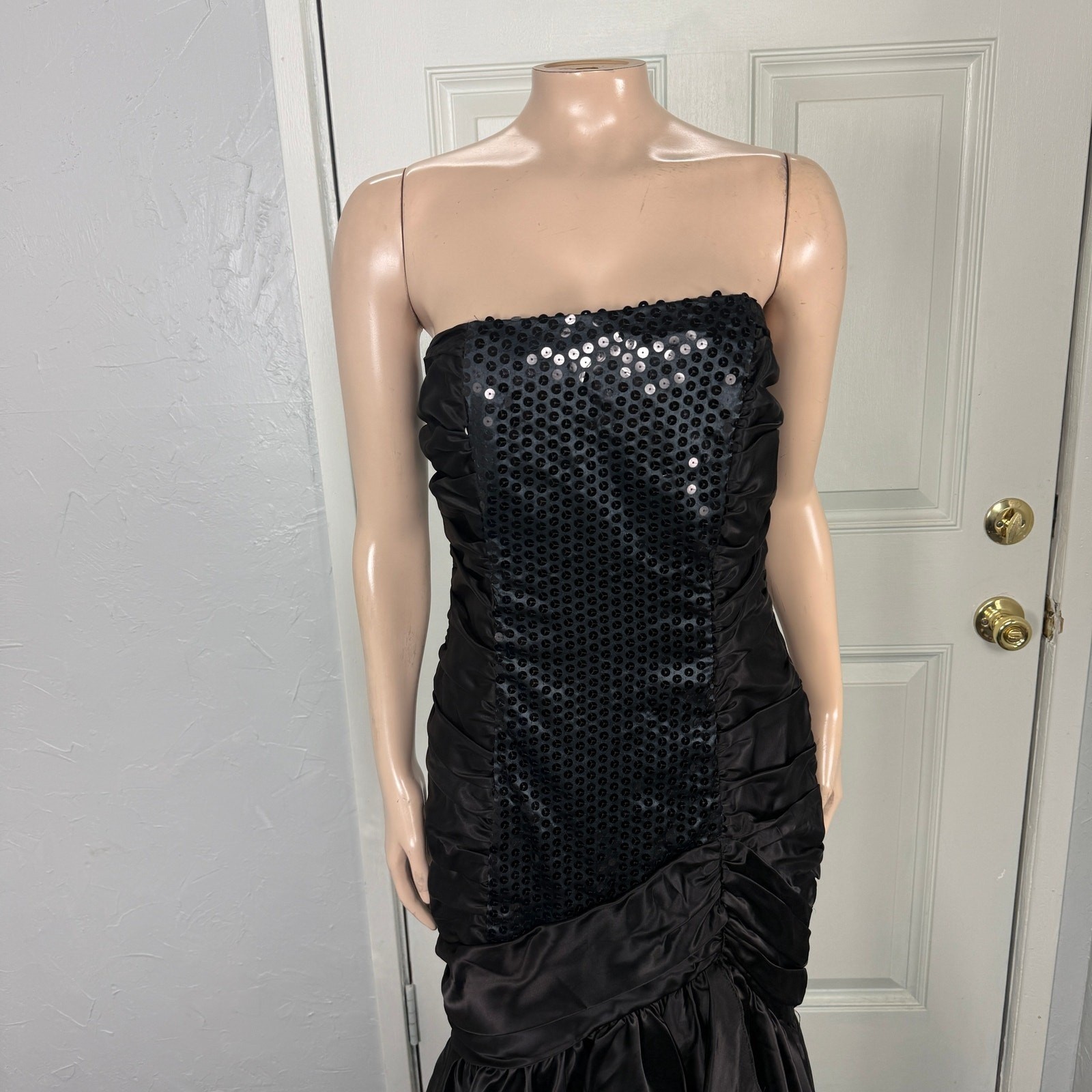 Vintage 80s 90s Mermaid Prom Women’s Dress Sequin Formal Maxi Strapless V3-11