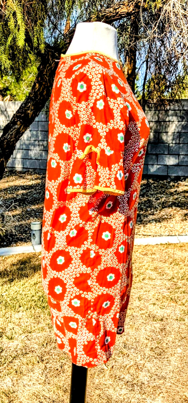 Vintage Custom Handmade Floral Coral Petite XS Mod 3/4 Sleeve Mini Zip Dress GUC
