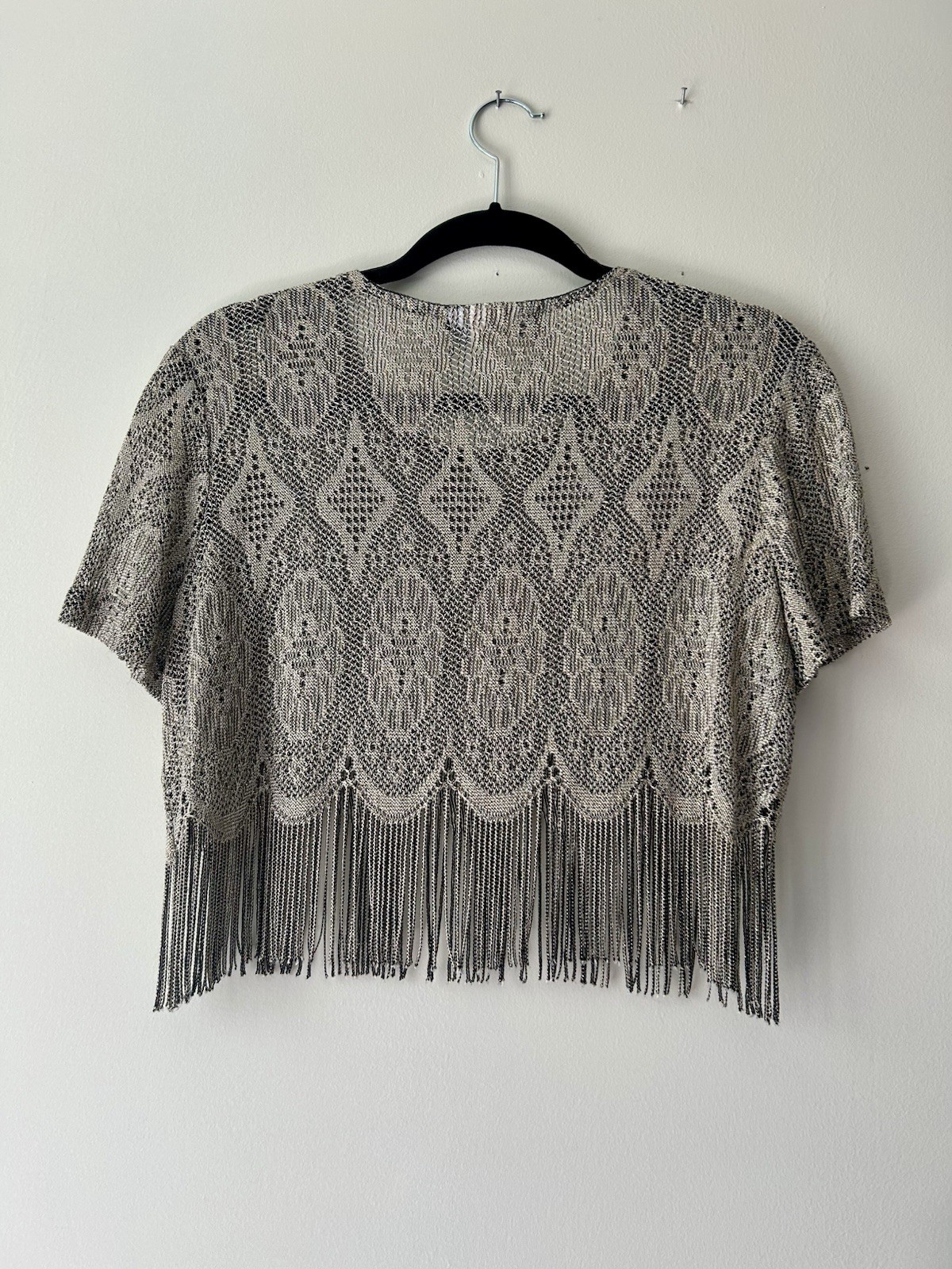 VTG Sharade of California Metallic Fringe Crop Top Knit Made in USA 10