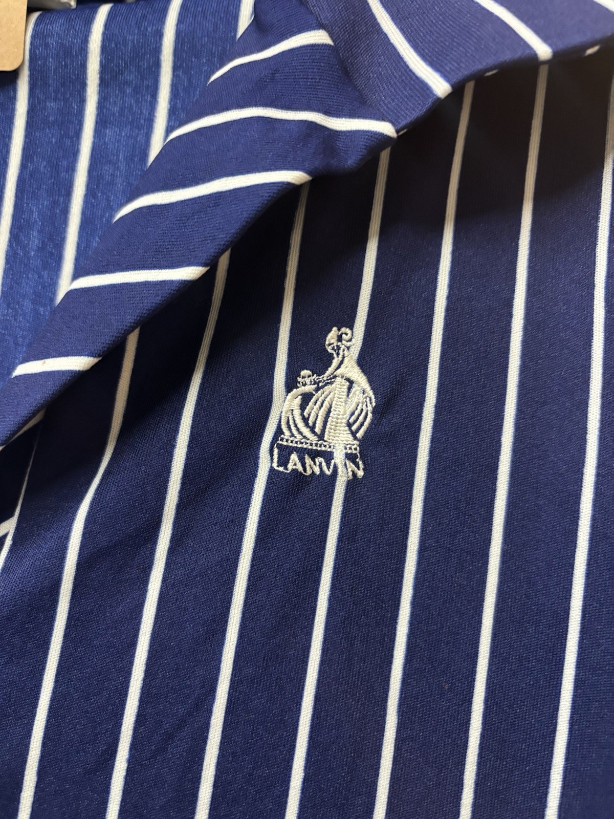 VINTAGE LANVIN BEAUTIFUL WOMEN’S BLUE/WHITE STRIPED LONG SLEEVE SIZE 18