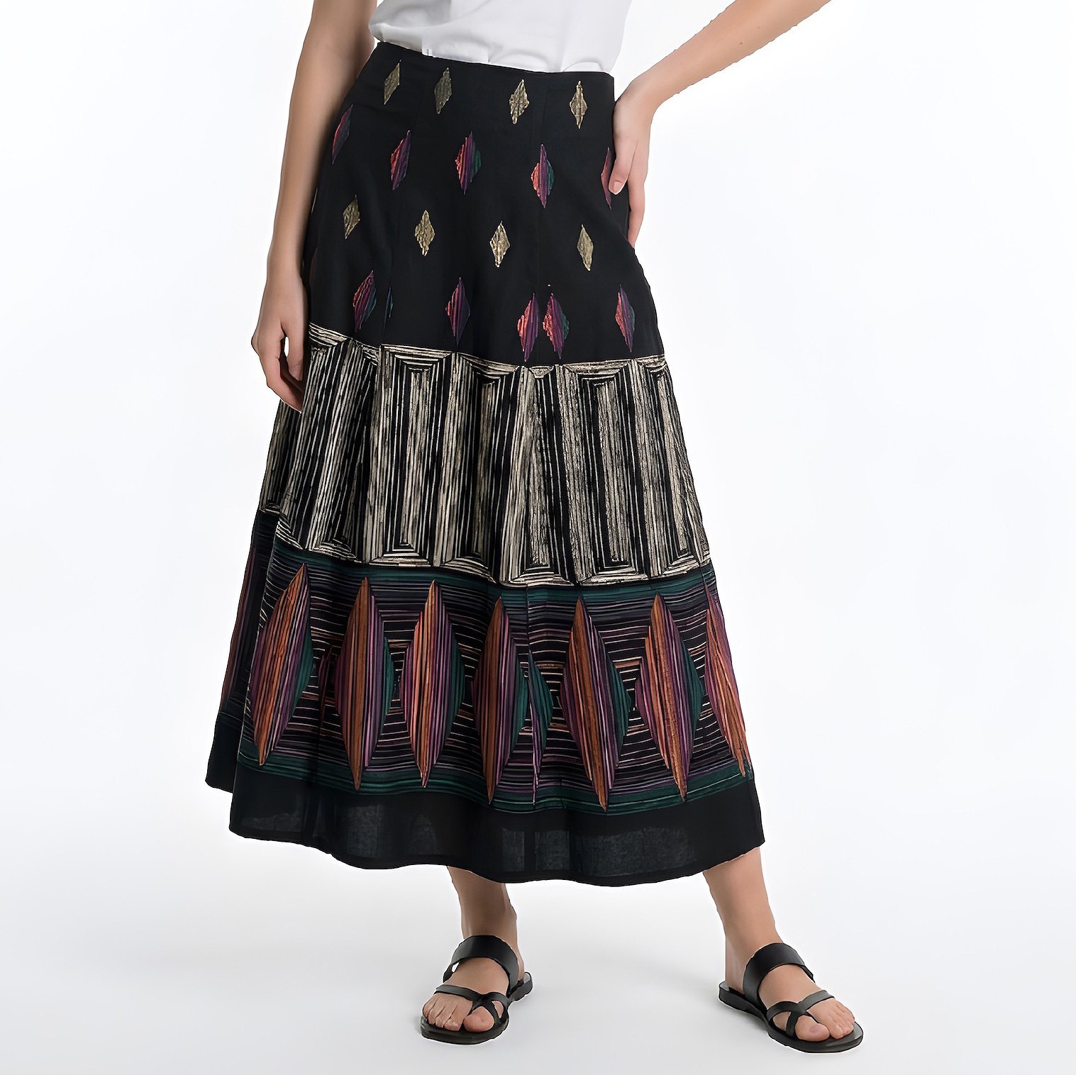 Finnish Vintage Salonne 70s Maxi Skirt, Boho Hippie Festival Retro Skirt, Size S