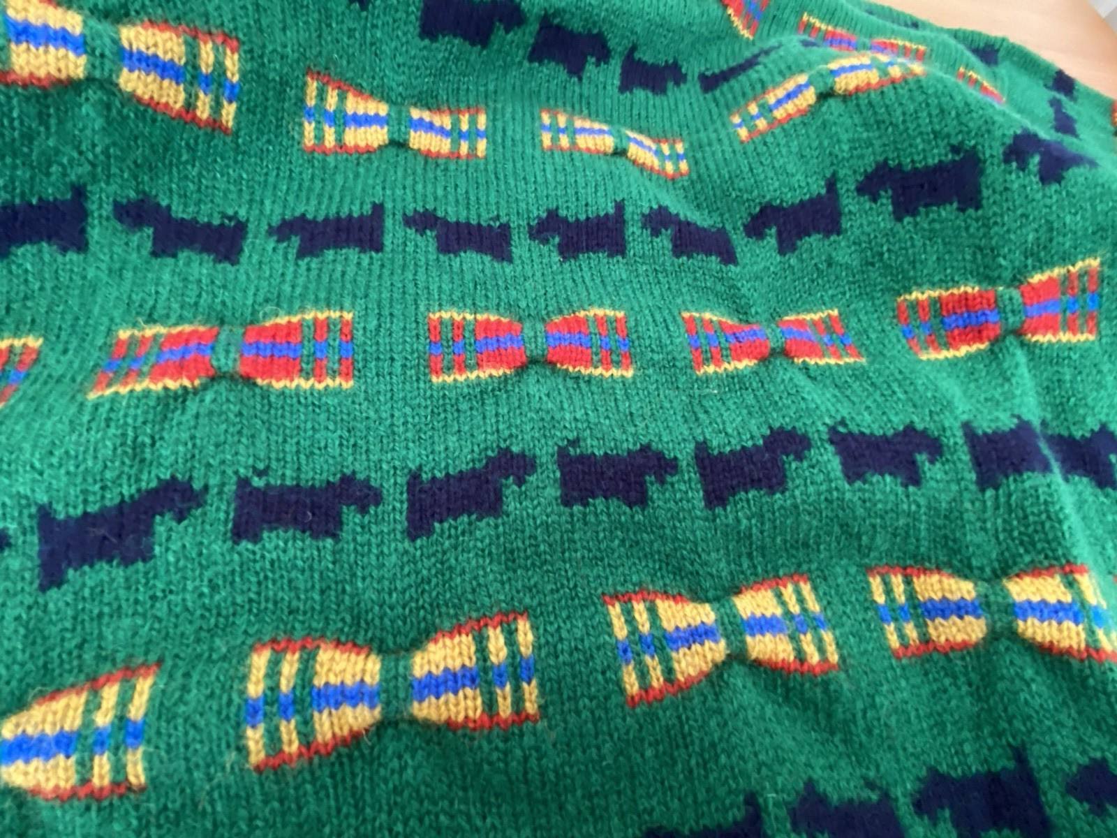 VTG 80s Scottie Dog Sweater MED Shetland Wool The Scotch House Green Plaid Bows