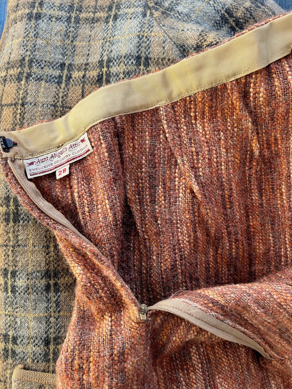 Vintage Wool Autumnal Tweed Skirt Aunt Abigail’s Attic Bias Cut A-Line 30″ W