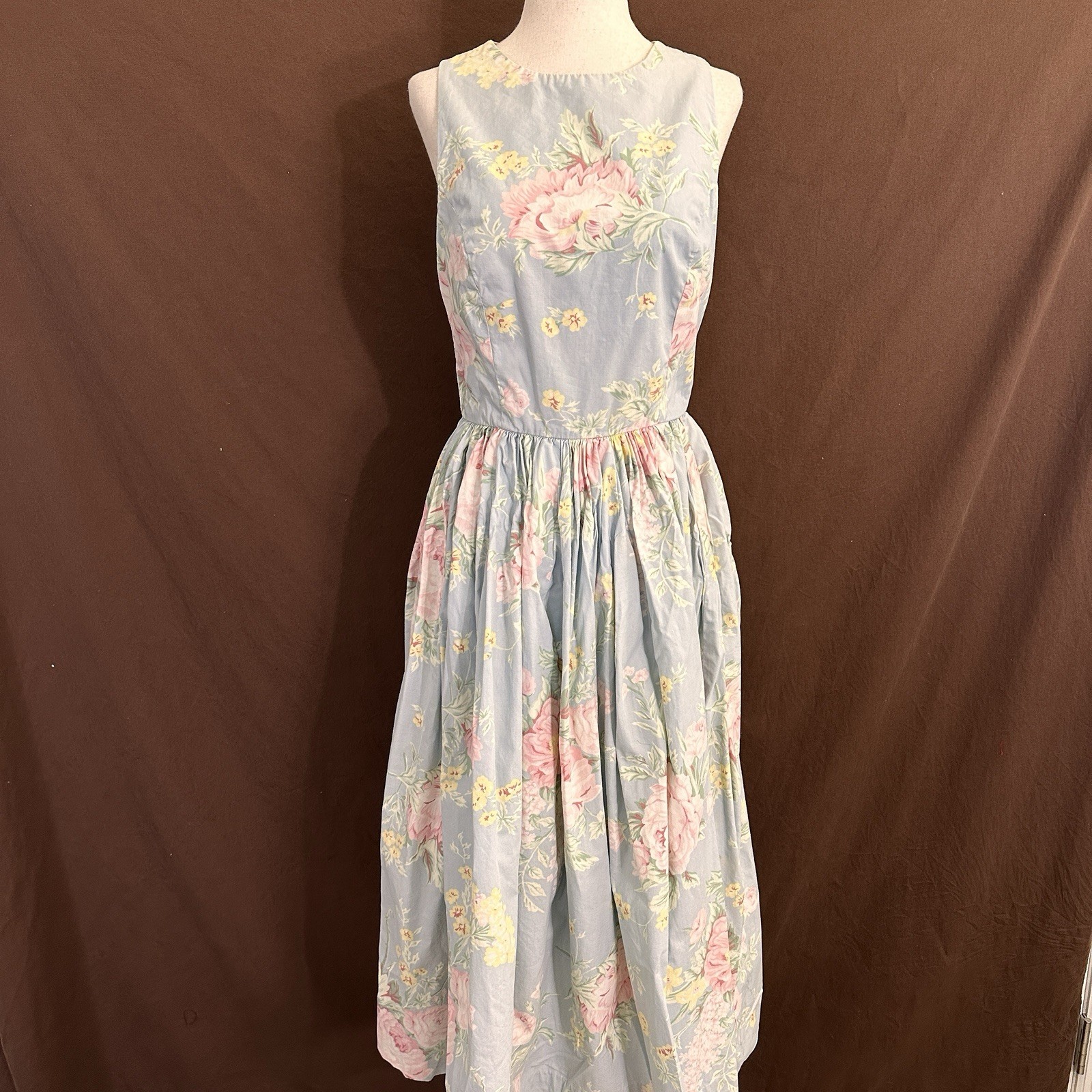 Vtg Banana Republic Sun Dress 4 Cotton Midi 70-80s Floral Garden Rose