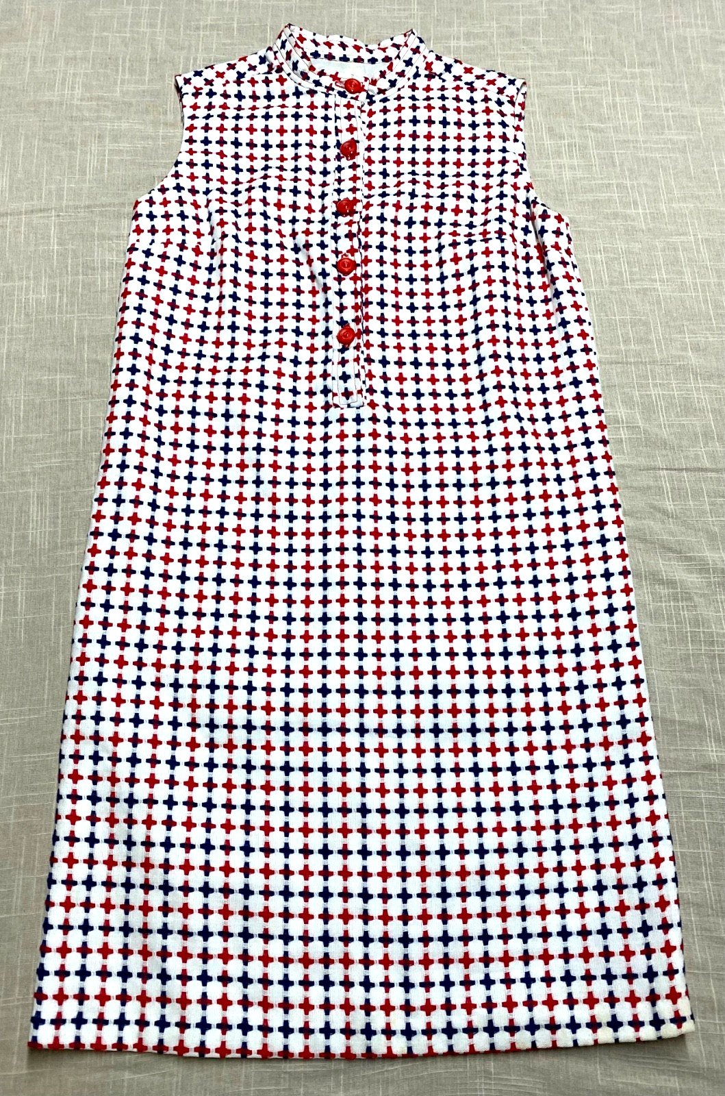 Vintage Shift Mini Dress Mod Go Go 1960s Retro Red Blue Tweed Wool Sleeveless