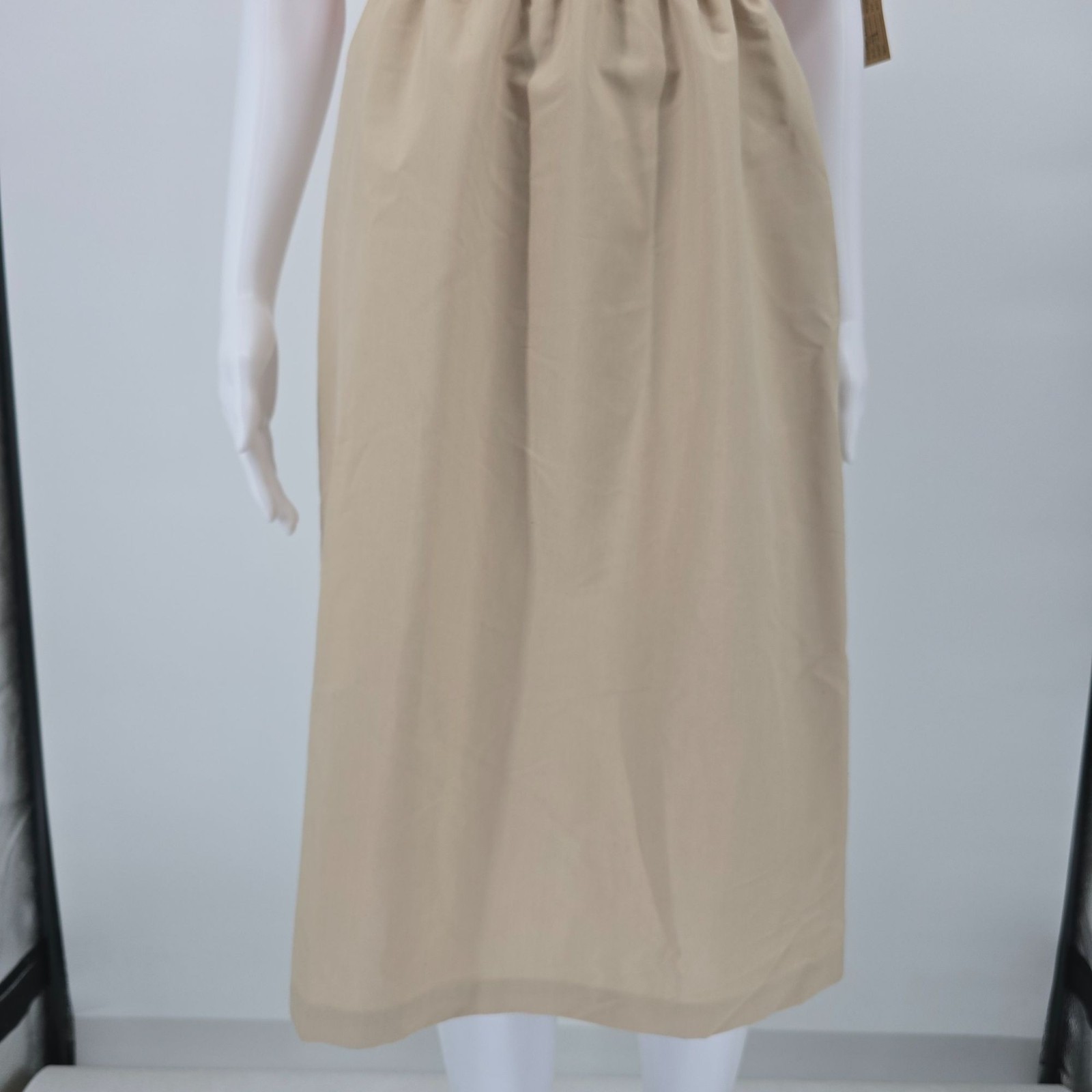 Vintage 1980s Peach/Tan Color Block Sailor Collar Puff Sleeve Day Dress (8/M)