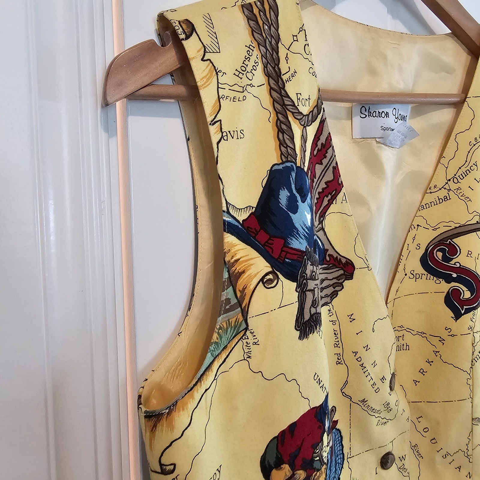 Vintage Sharon Young Vest Womens Sm Yellow Western Cowboy Country Ponderosa 90s