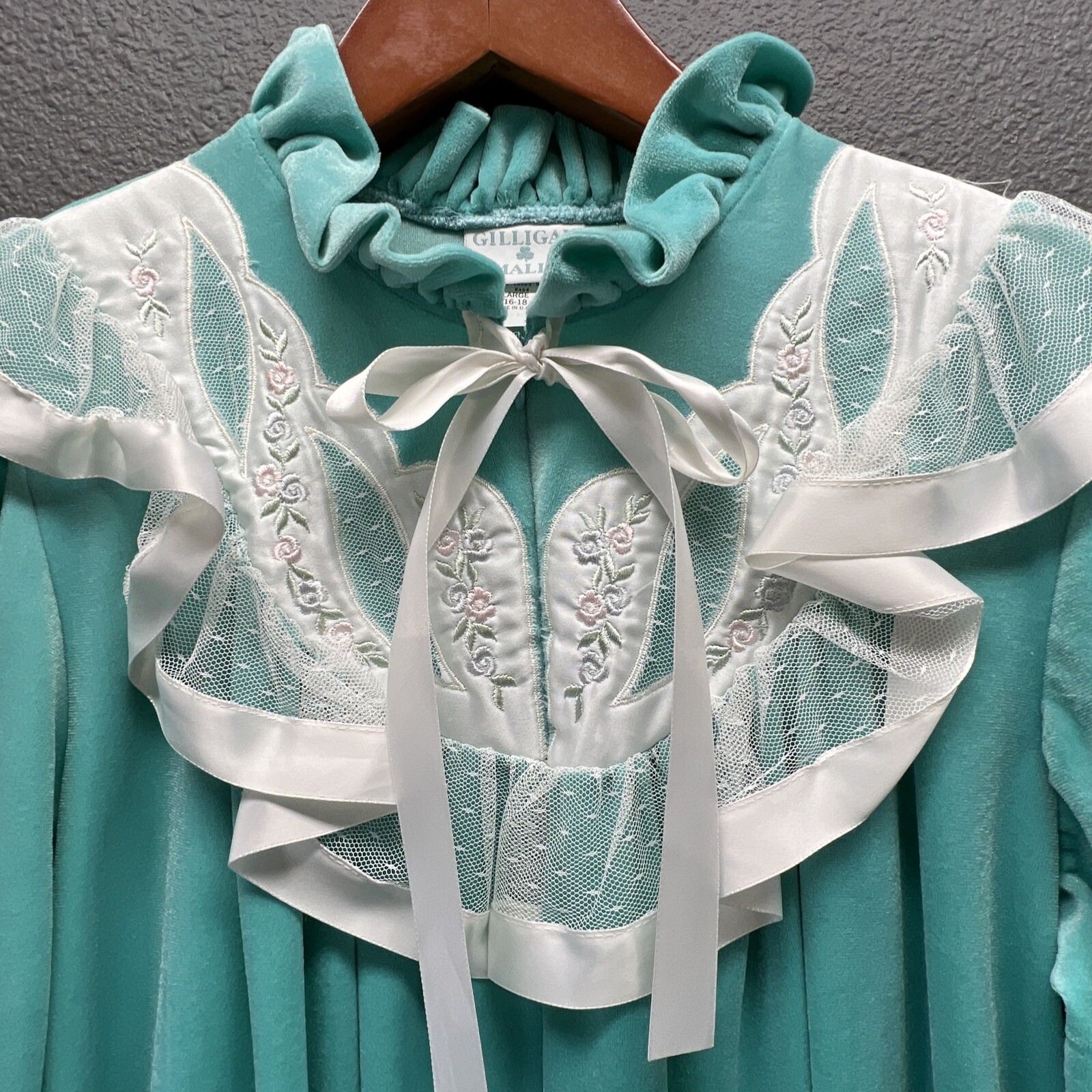 GILLIGAN OMALLEY Women’s L Vtg Prairie Cottage Core 1/2 Zip Turquoise Velvet