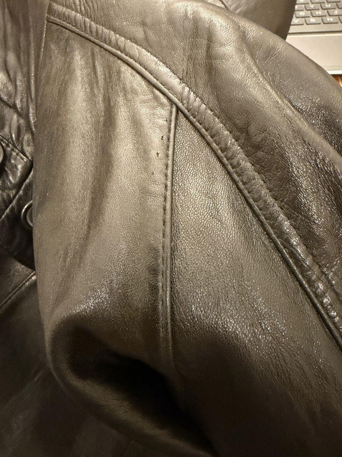 PELLE Black Leather Lined Trench Coat Size Medium Vintage 1980s