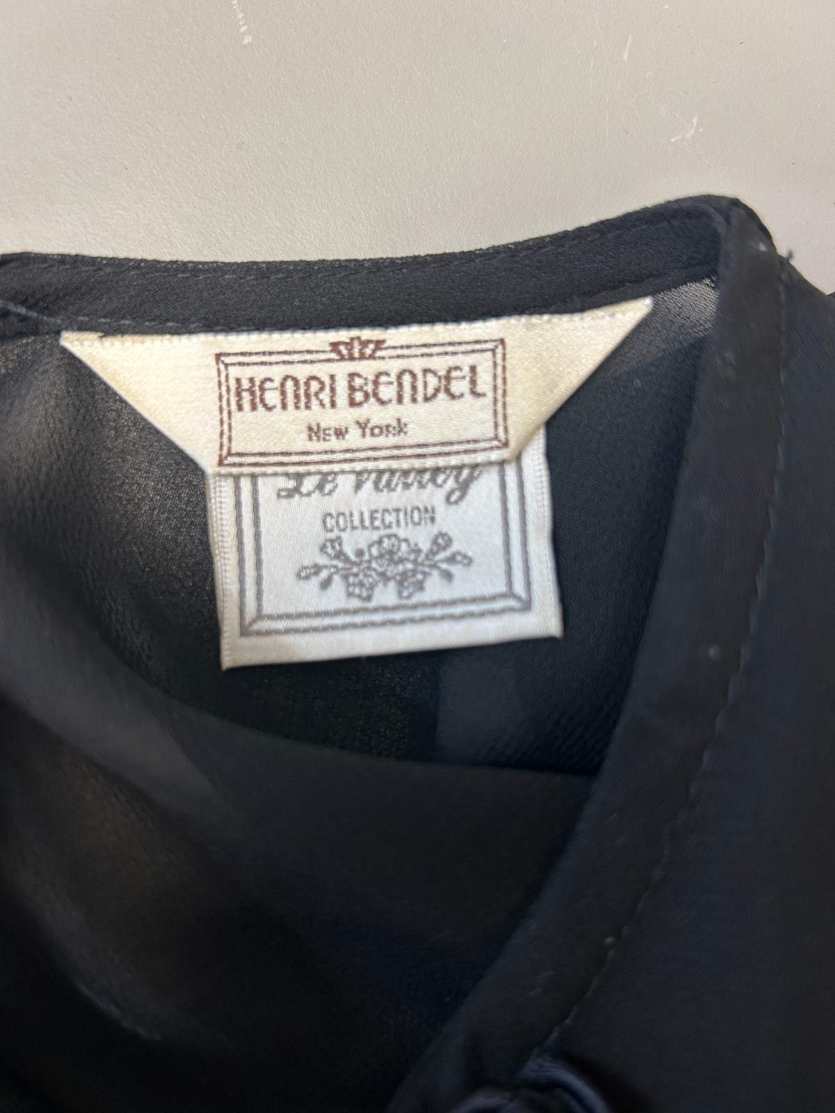 Vintage Henri Bendel Carol LeValley Black Sheer Top Rose Neckline Size 5 (Small)