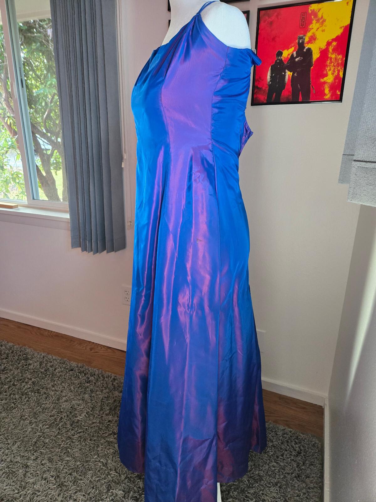 Vintage 1990s Y2K blue pink irridescent corset back formal gown dress be smart