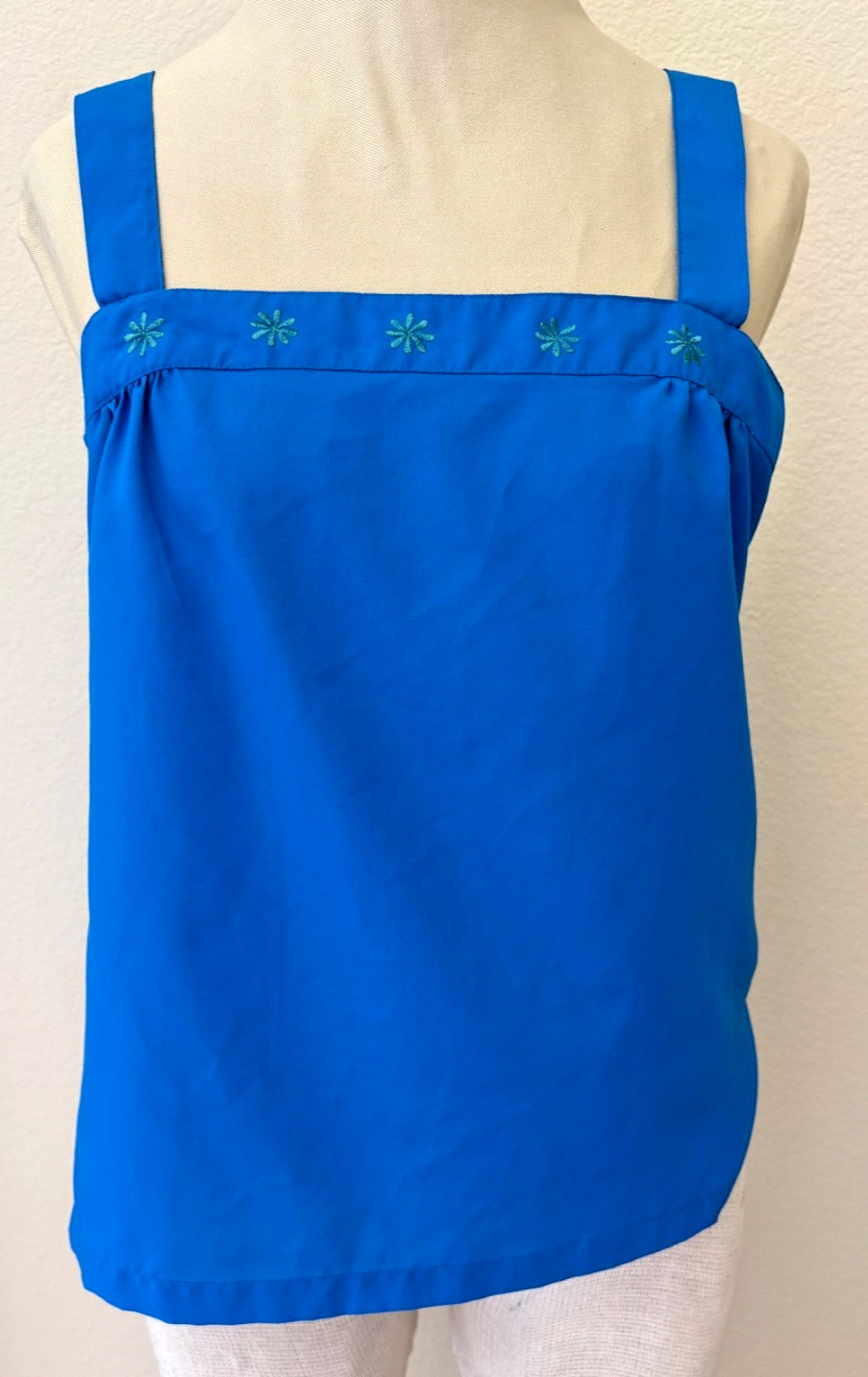 1980s Vintage Ship’n Shore Blue Smock Tank Top M Flower Thin Boho Rockabilly