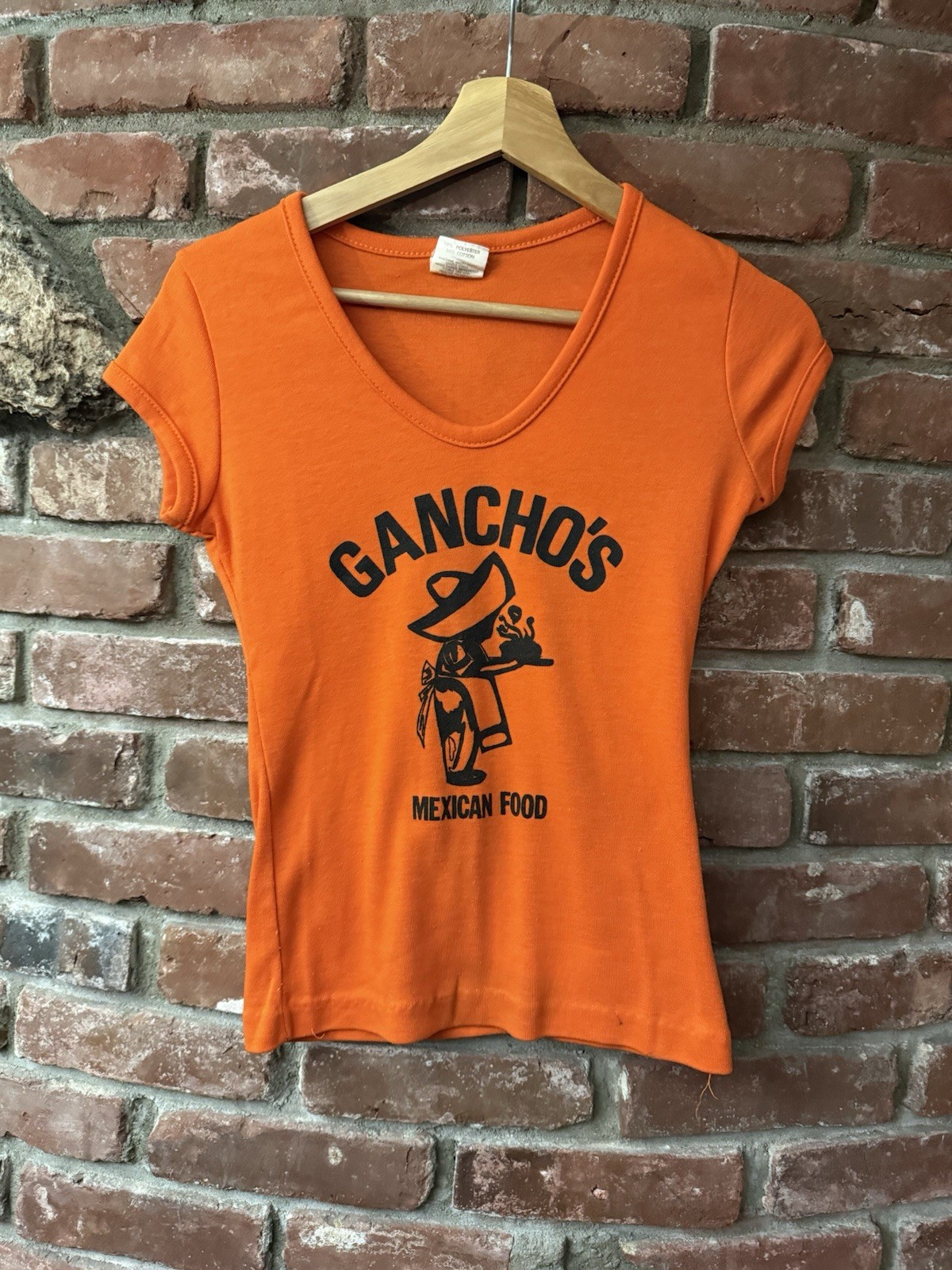 Vintage 70s 80s Ganchos Mexican Food V Neck Top Shirt M/S