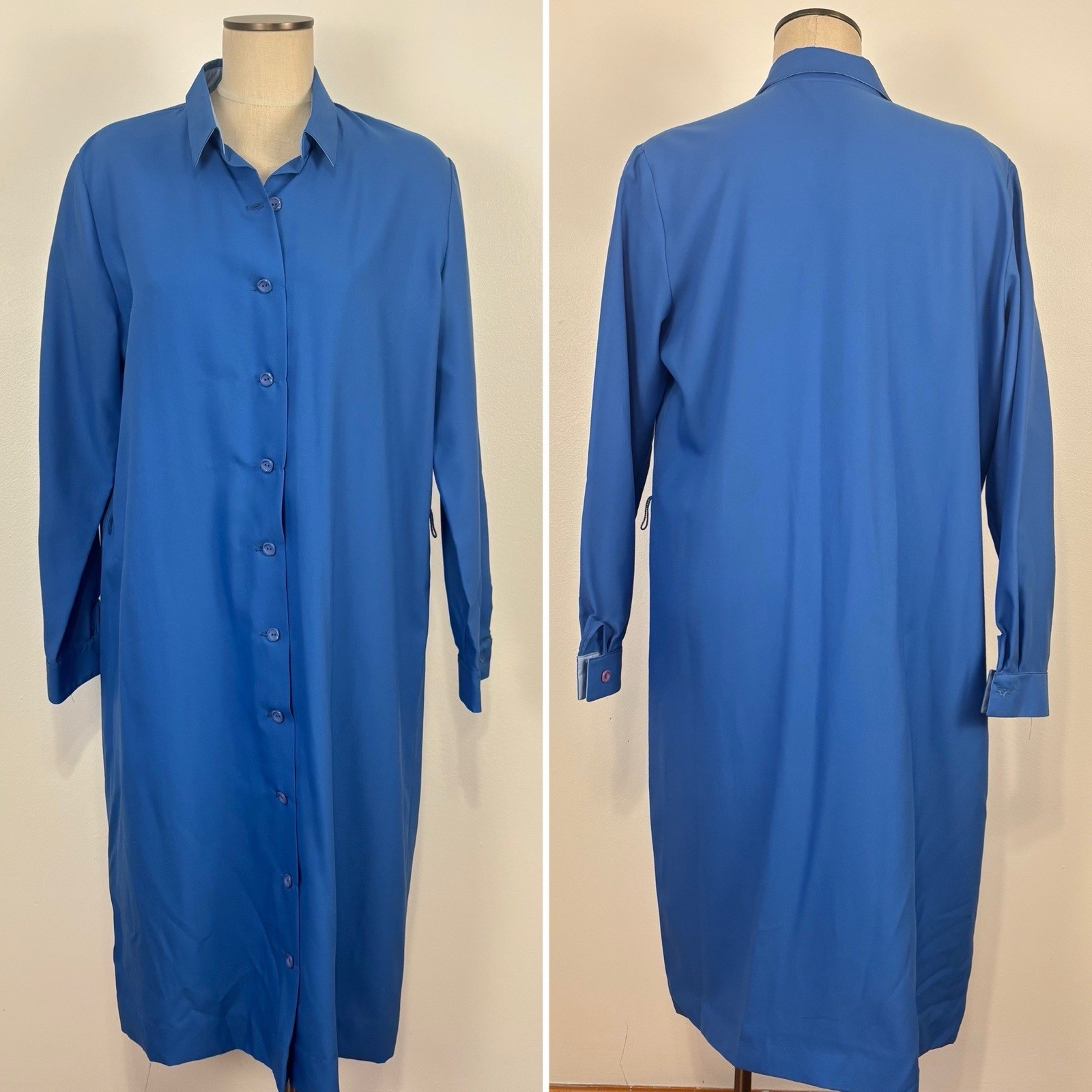 VTG 70s Serbin Marianne Blue Midi Shirt Dress SZ 20 (Modern Large) Button Front